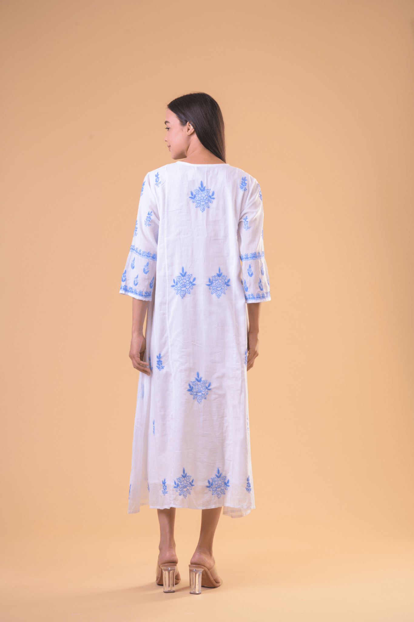Handprint Dream Apparel NE7030 Zydus White/ Blue Long Summer Cotton Dress