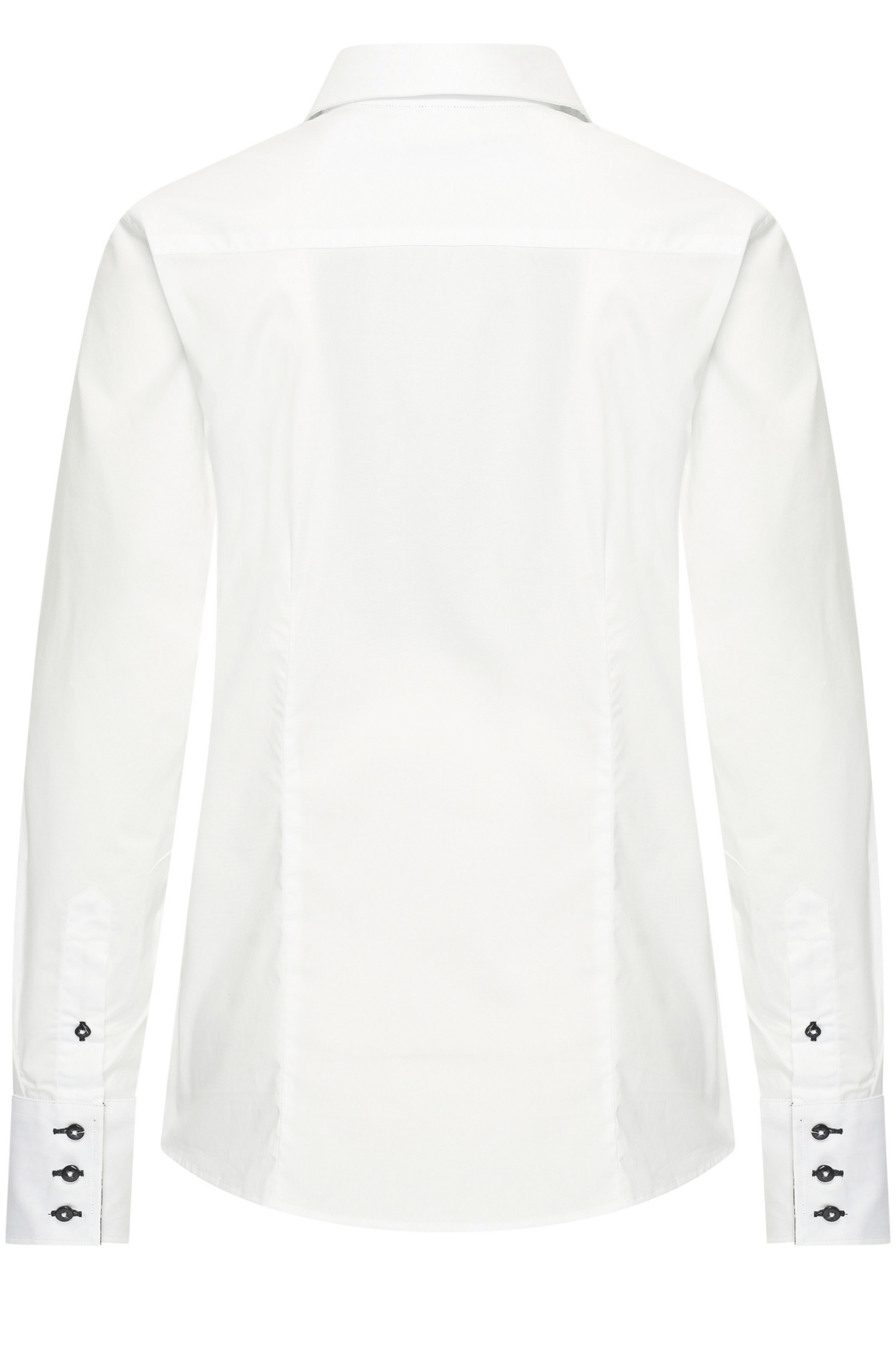 Dotique HV Society white cotton blouse with contrast navy printed collar and decorative front buttons