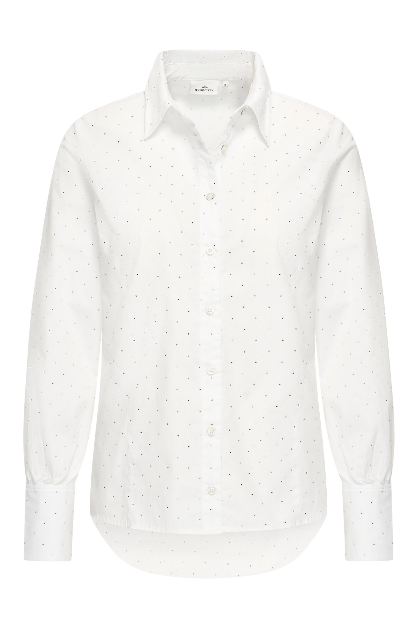 White HV Society blouse with dotted detail and bow tie neck – Dotique