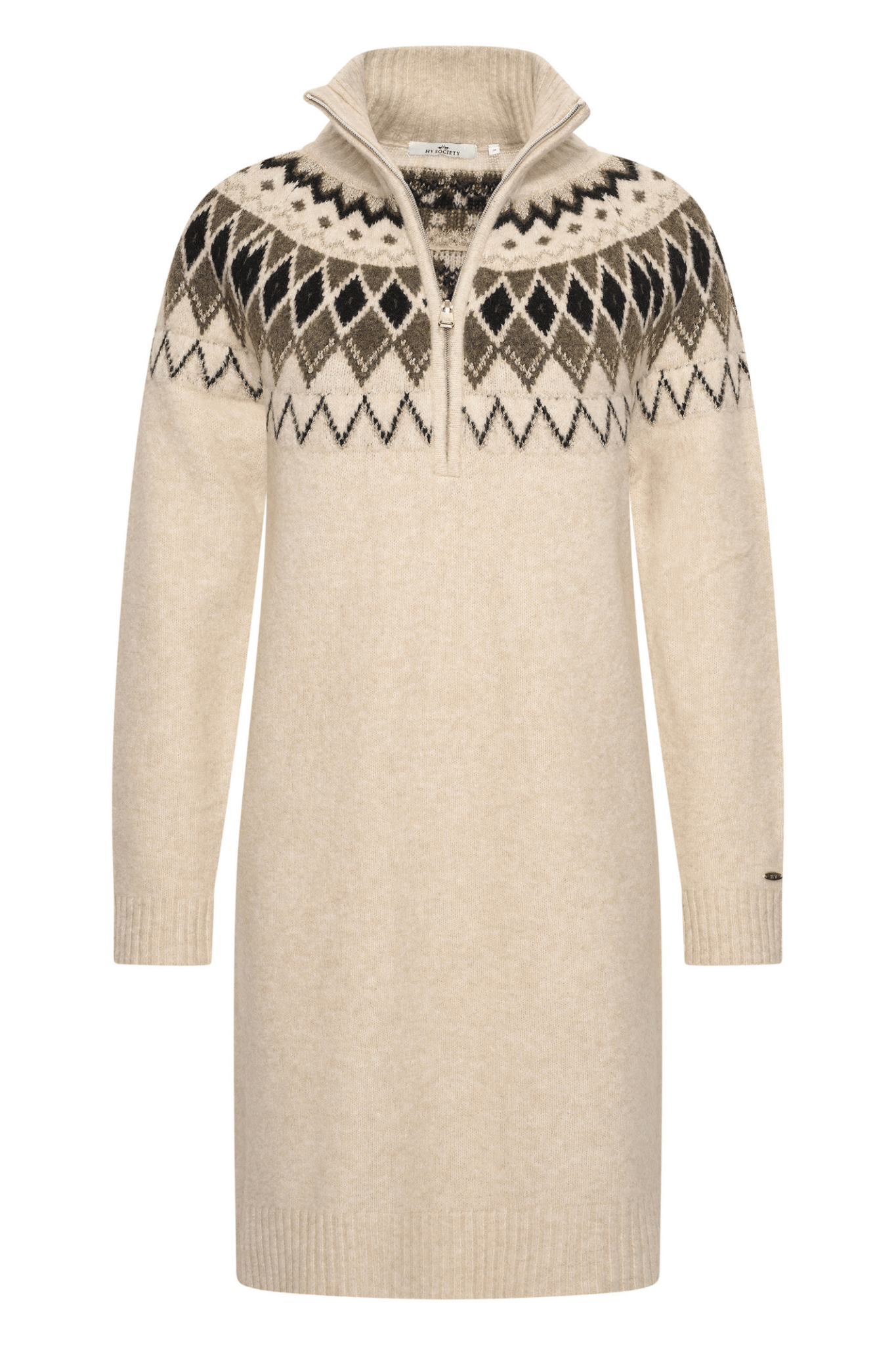 HV Society kit beige jumper dress with fair isle diamond knit yoke – Dotique