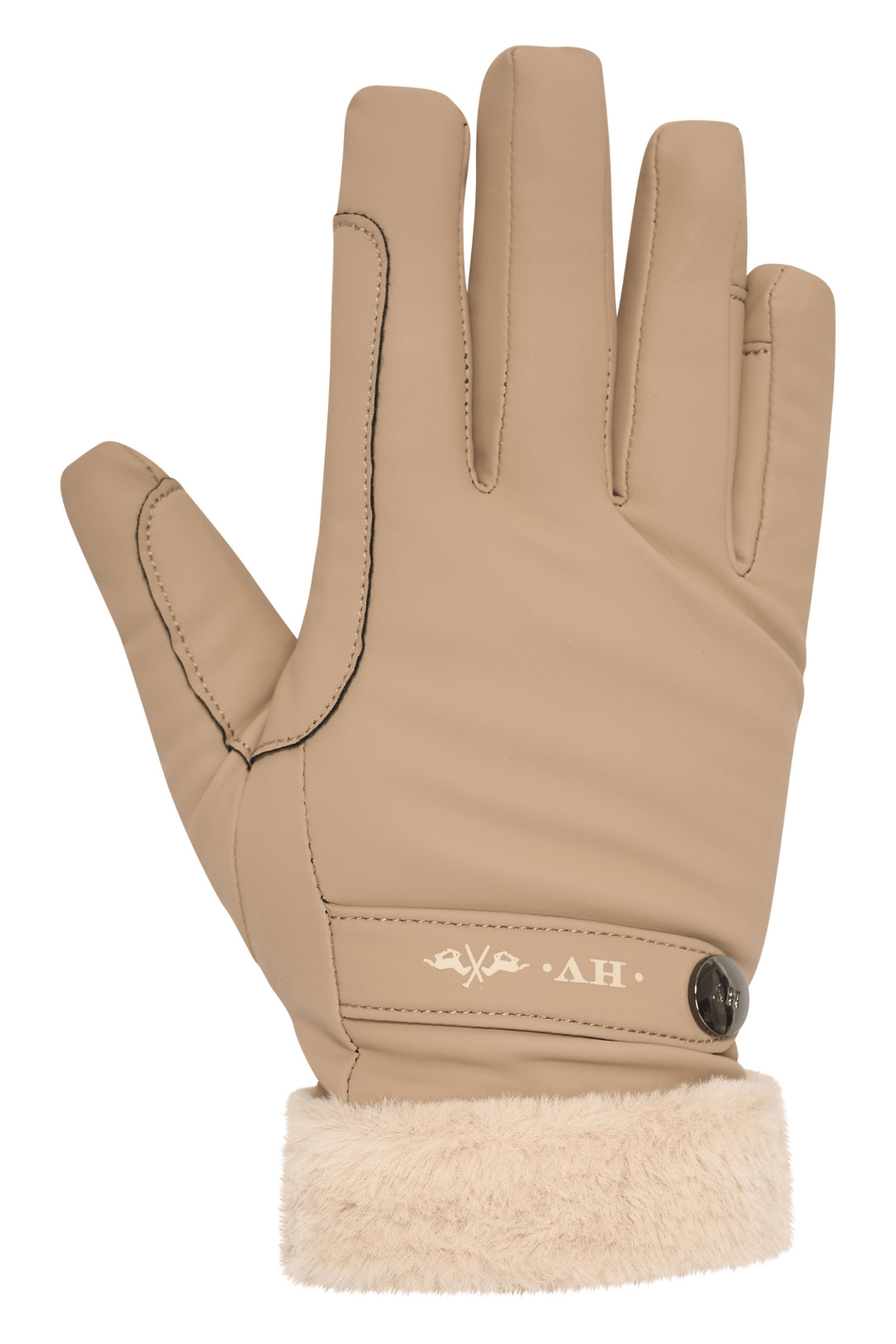 HV Society straw beige gloves with faux fur lining and branded metal button – Dotique