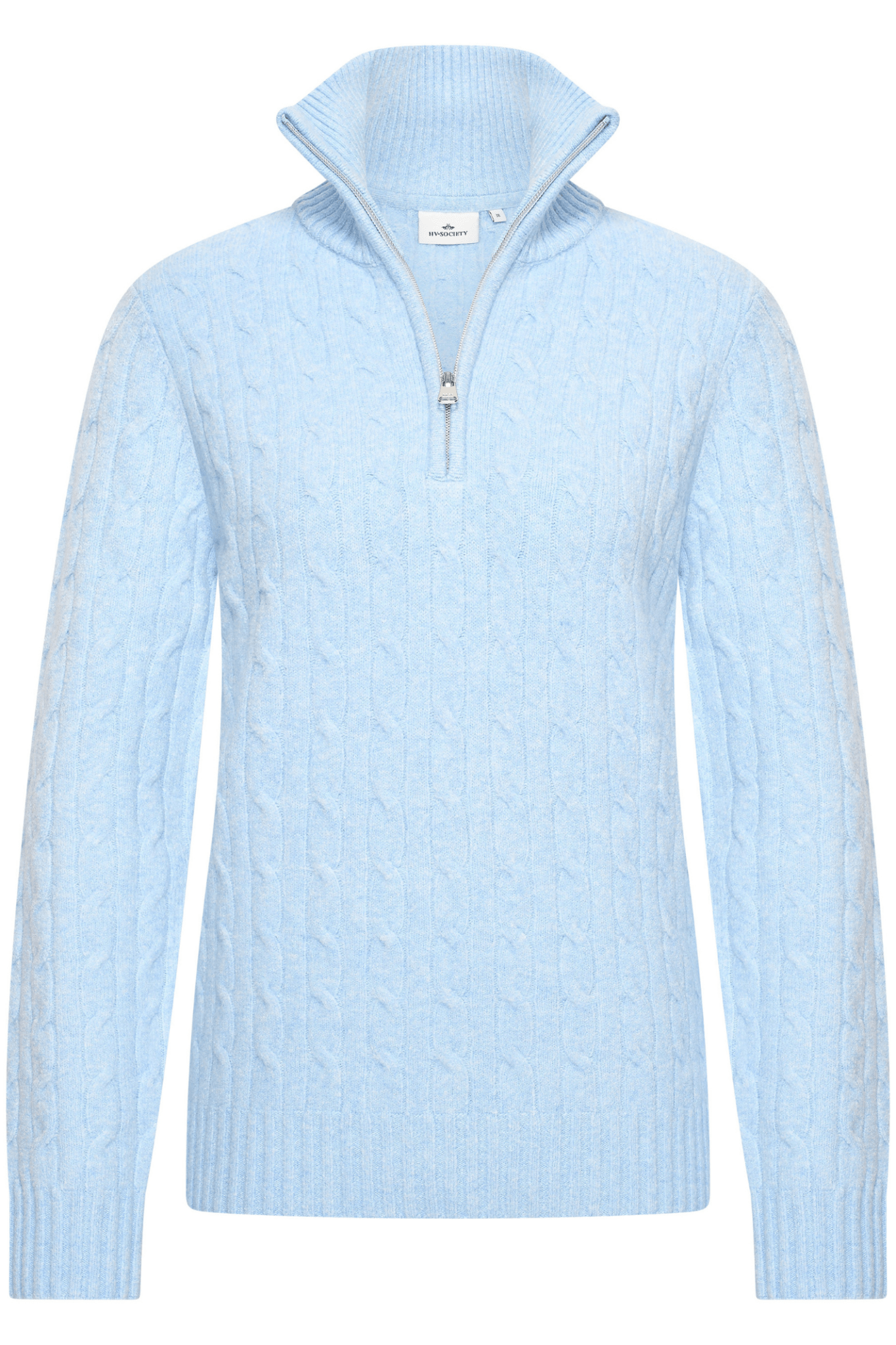 Dotique HV Society light blue cable knit jumper with half zip collar