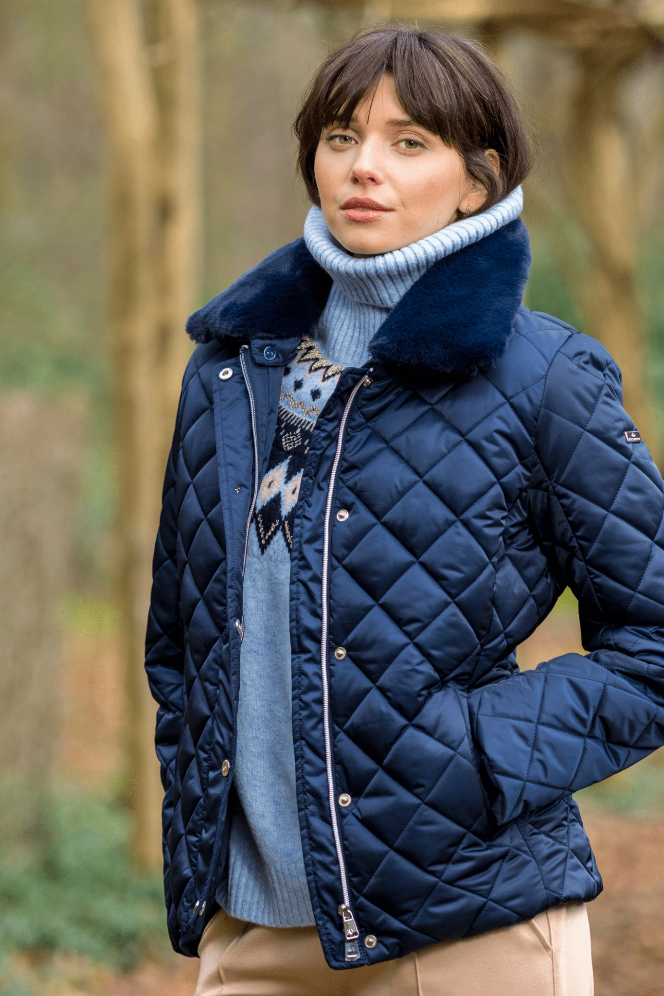 HV Society light blue fair isle turtleneck jumper with navy and cream detail – Dotique