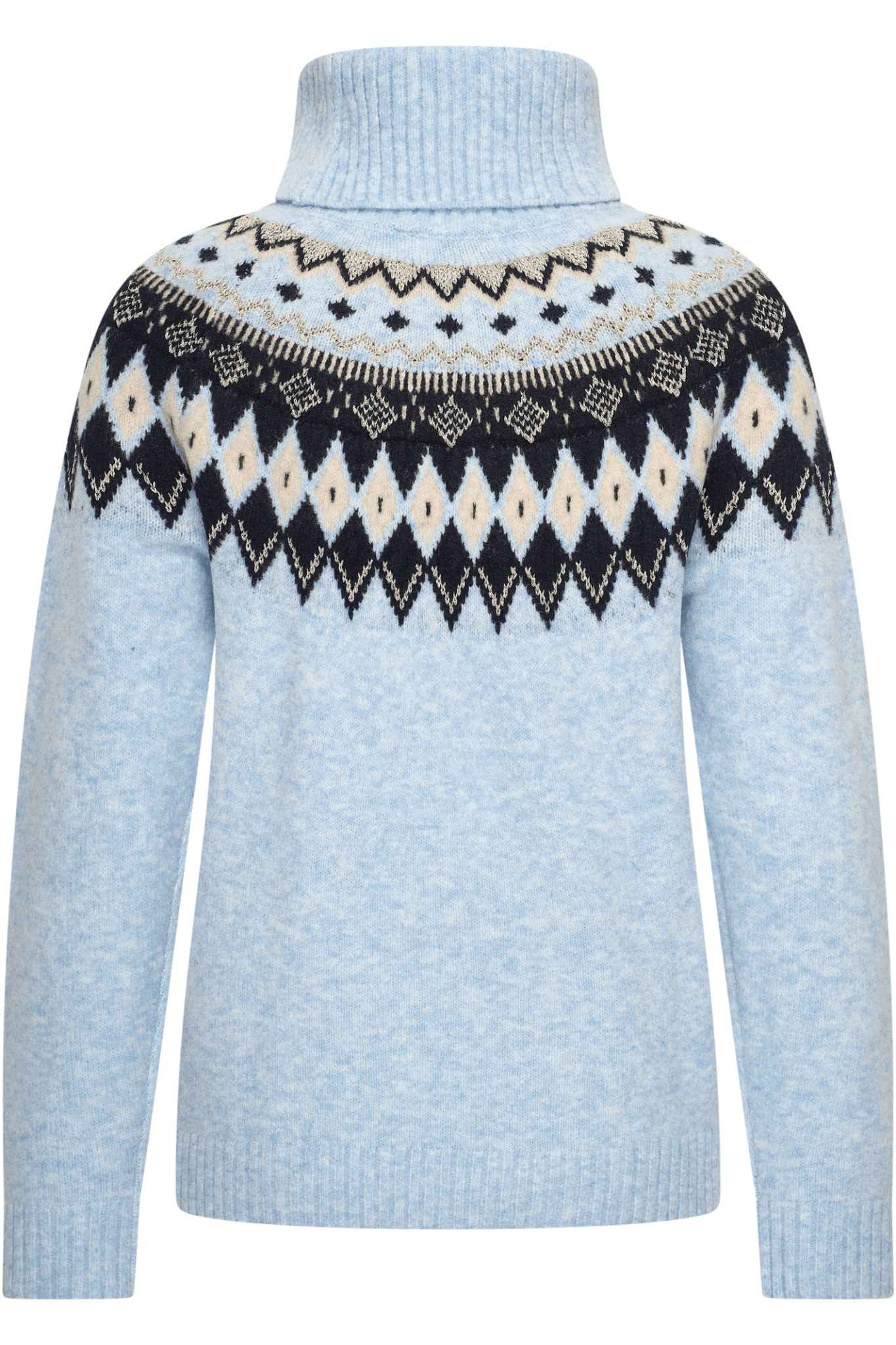 HV Society light blue fair isle turtleneck jumper with navy and cream detail – Dotique