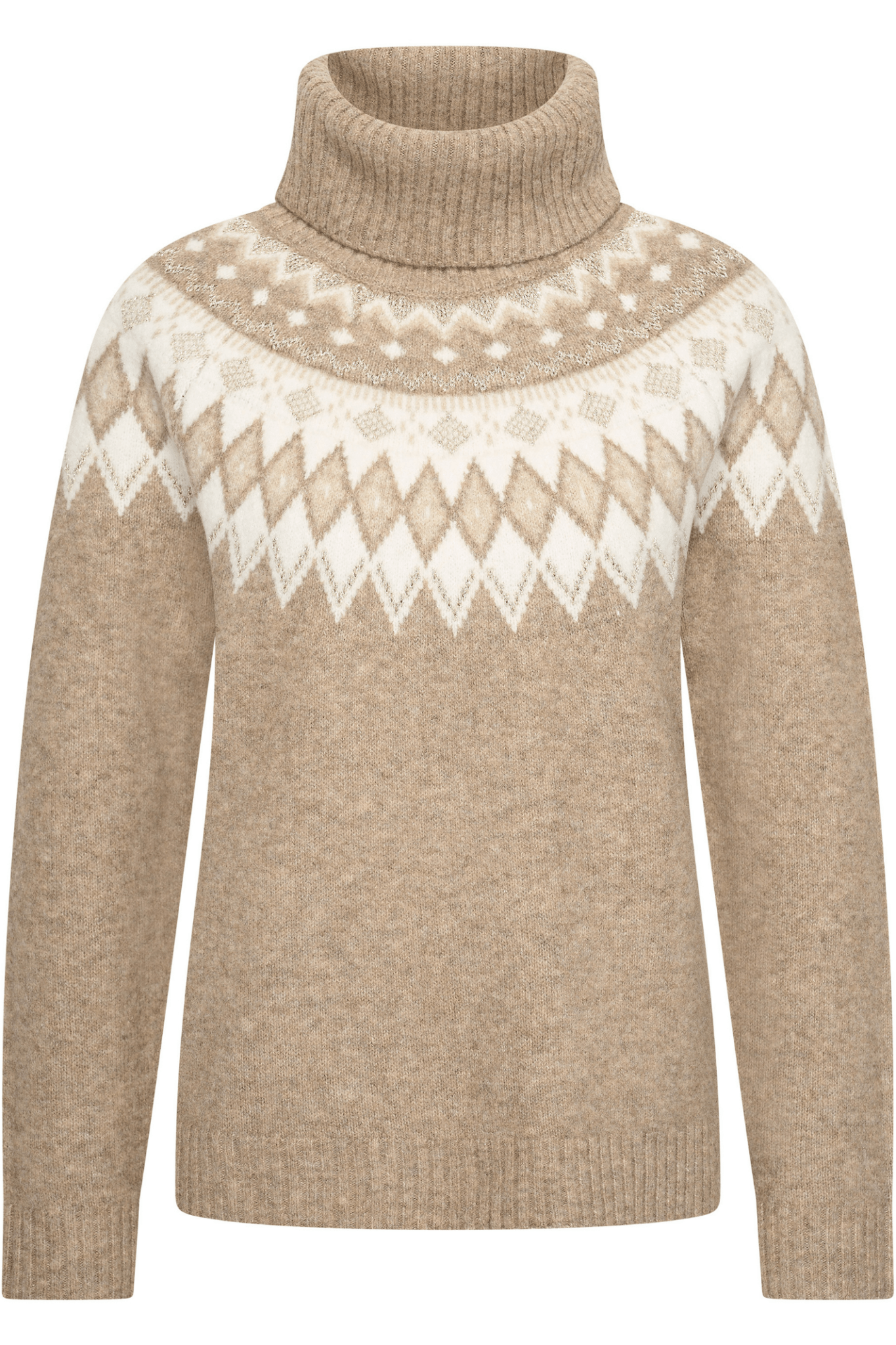 HV Society light taupe fair isle turtleneck jumper with white diamond detail – Dotique