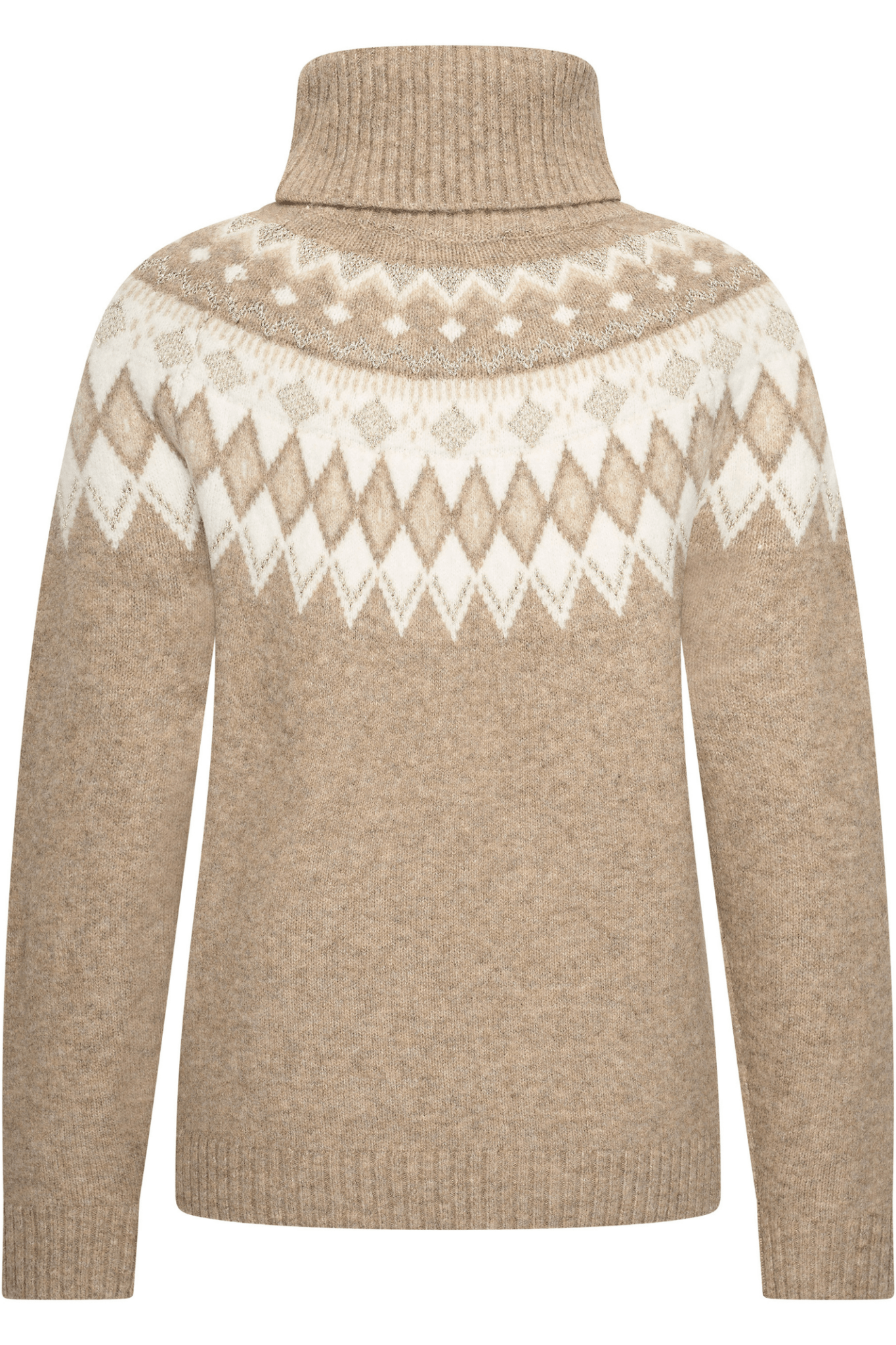 HV Society light taupe fair isle turtleneck jumper with white diamond detail – Dotique
