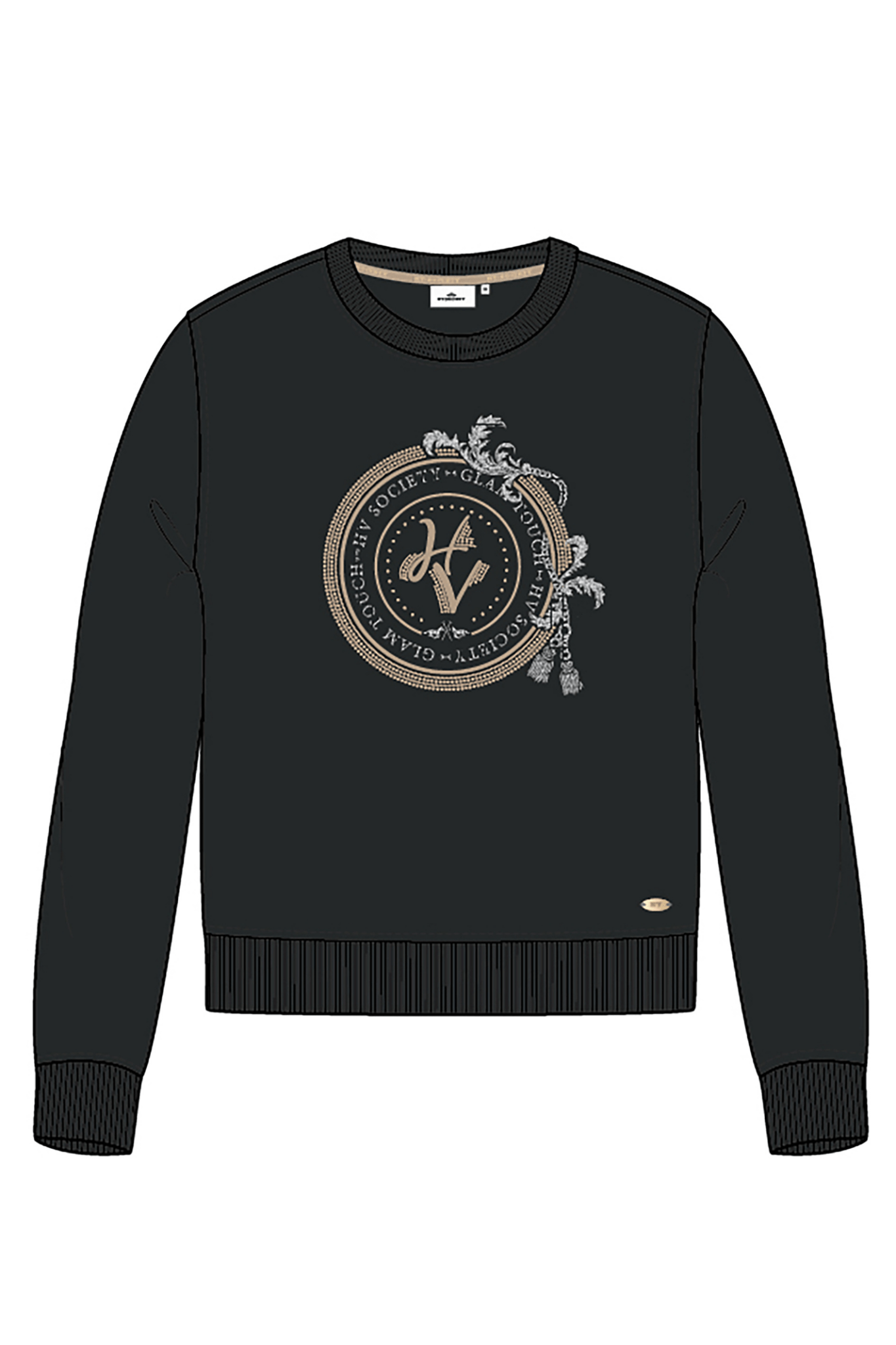 Black HV Society jumper with gold crest print – Dotique