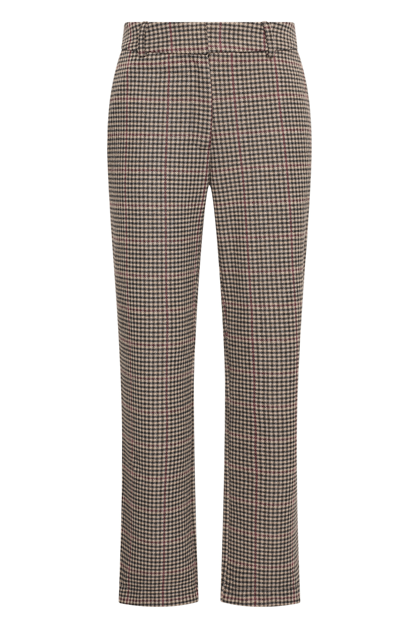 HV Society burgundy check trousers with slim fit and front crease