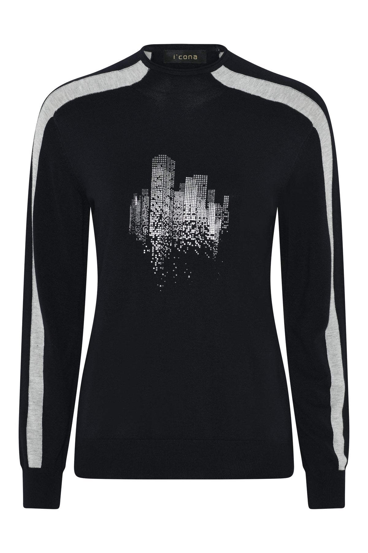 Icona 64108-60041-69 Navy Motif Crew Neck Long Sleeve Jumper - Dotique