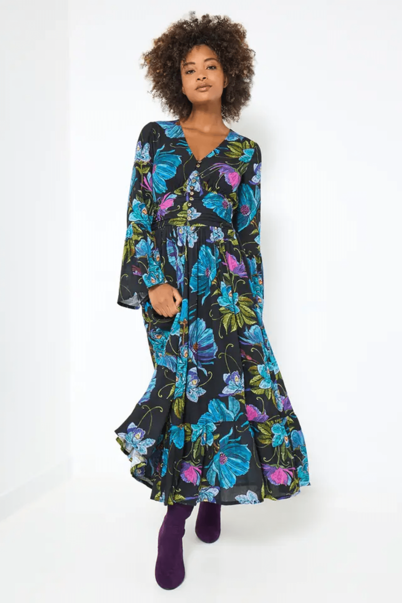 Joe Browns Iris Florals Boho Maxi Dress Black