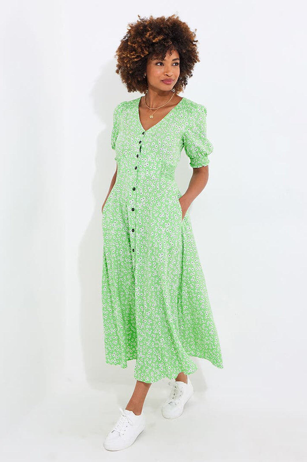 Joe Browns WF210A Fresh As A Daisy Printed Maxi Dress Green - Dotique