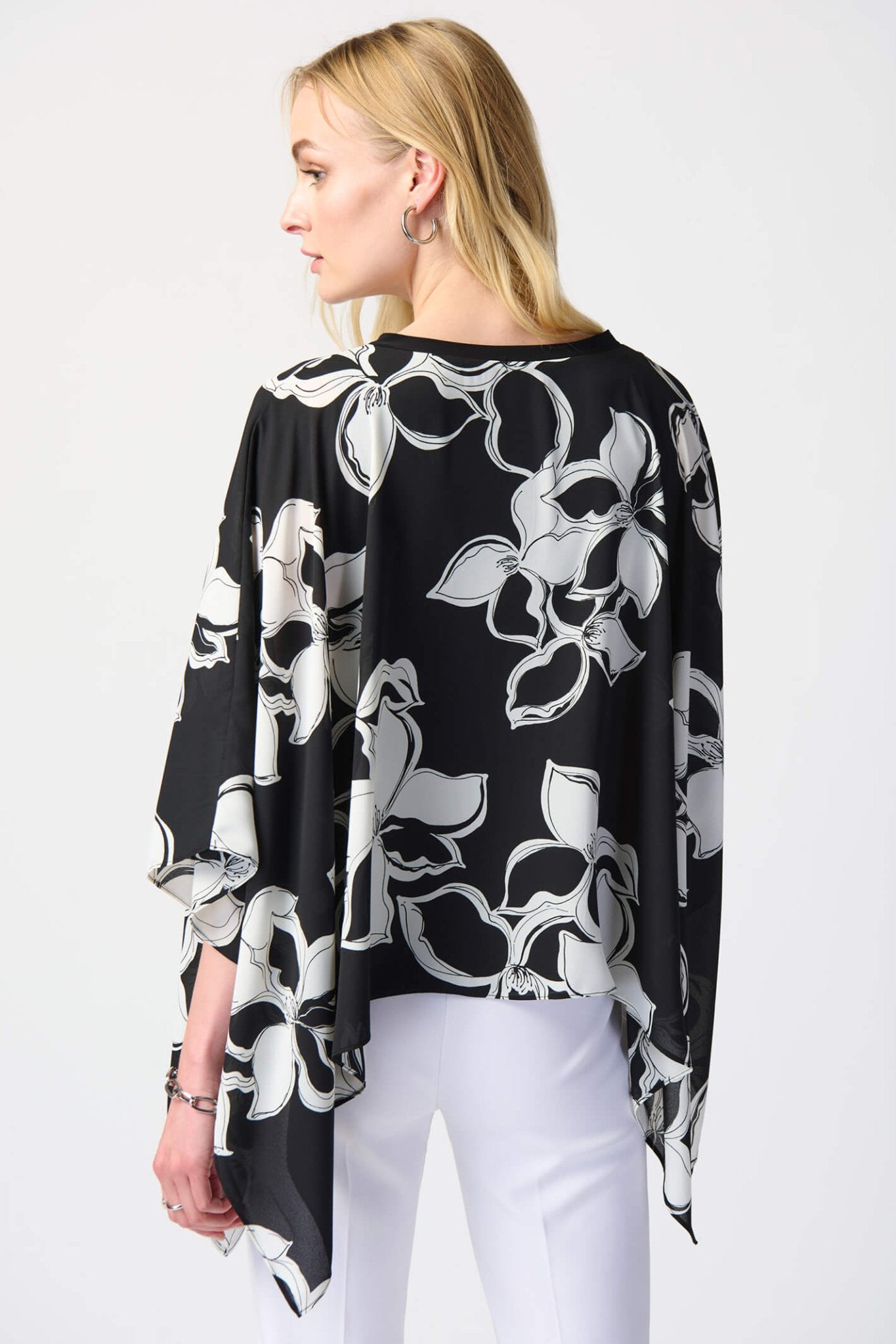 Joseph Ribkoff 241170 Black White Floral Print Georgette Poncho & Camisole - Dotique Chesterfield