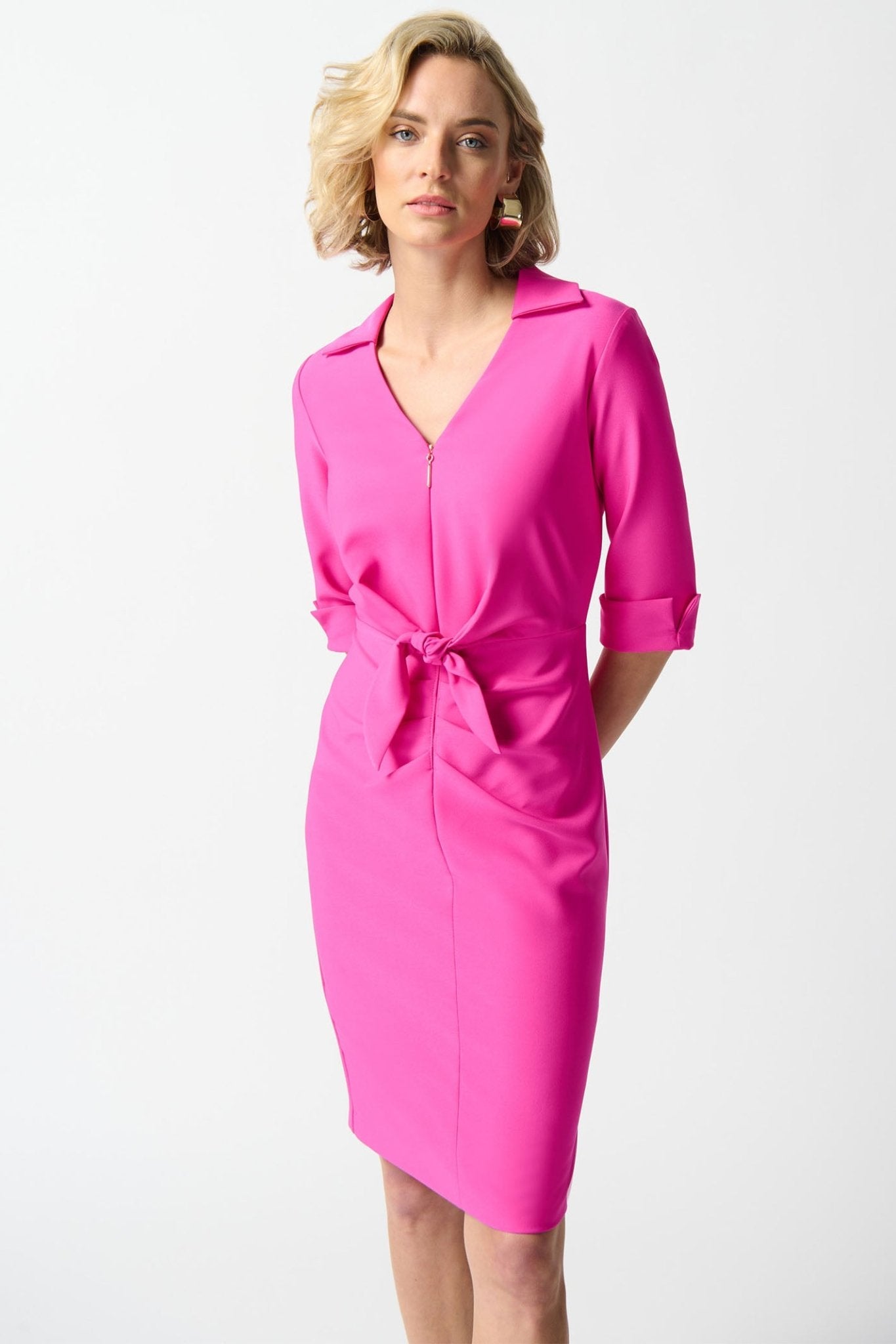 Joseph Ribkoff 242011 Ultra Pink Lux Twill Sheath Dress - Dotique
