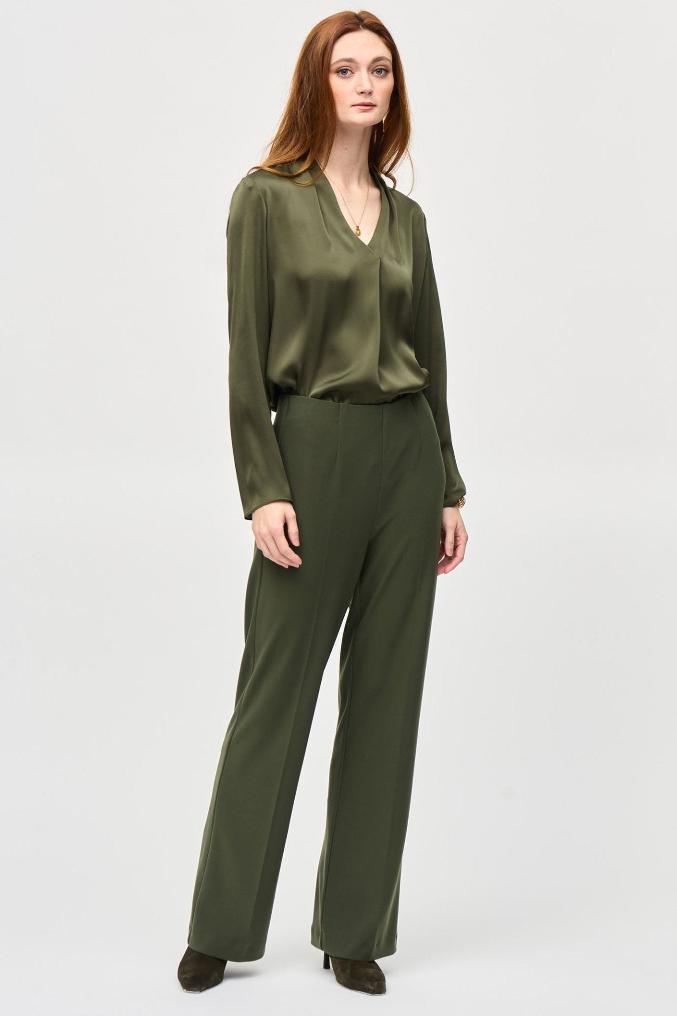 Joseph Ribkoff 243057 Iguana Green Satin Straight Top - Dotique