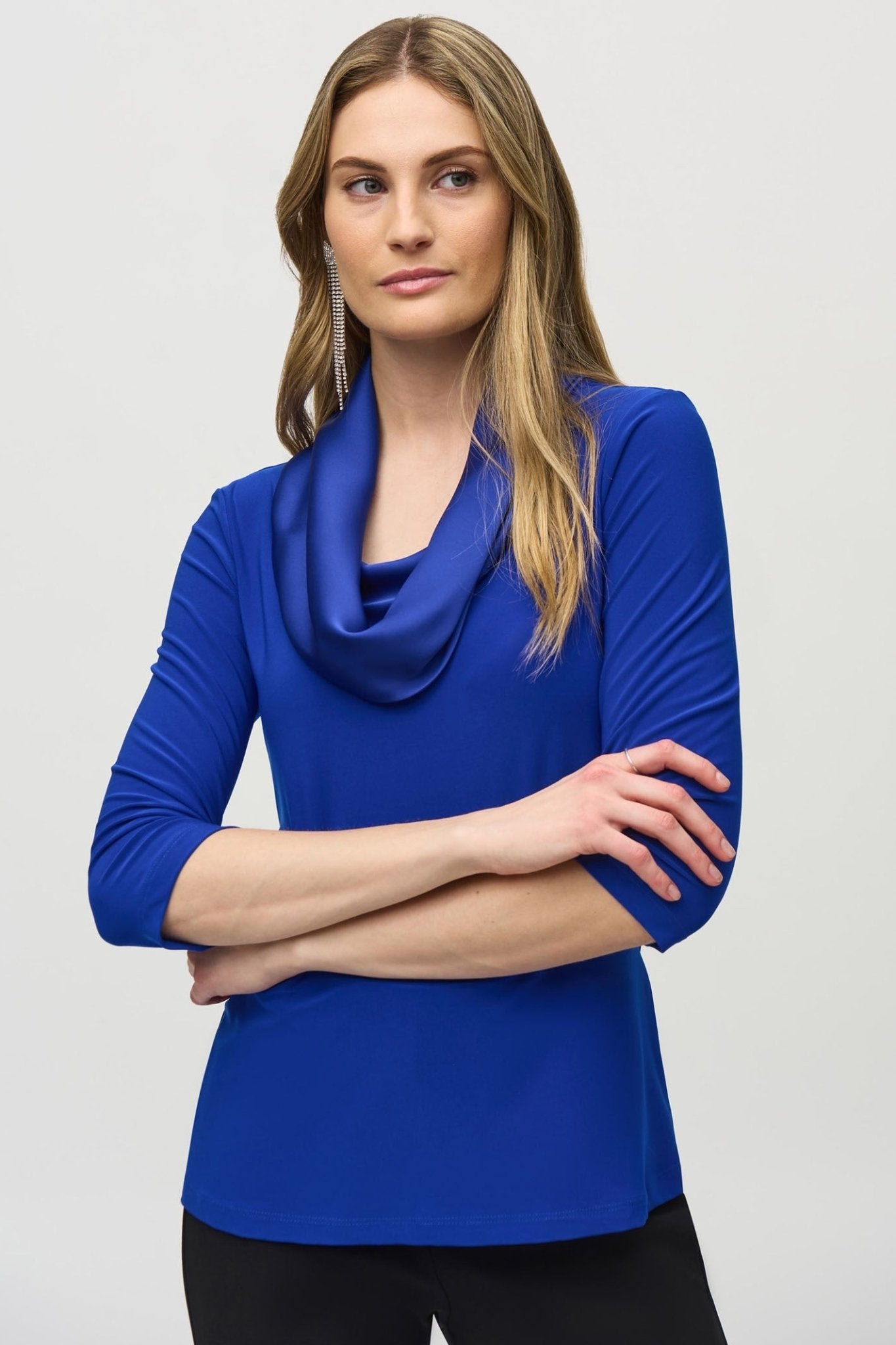 Joseph Ribkoff 243152 BlackKnit And Satin Fitted Top - Dotique - Joseph Ribkoff