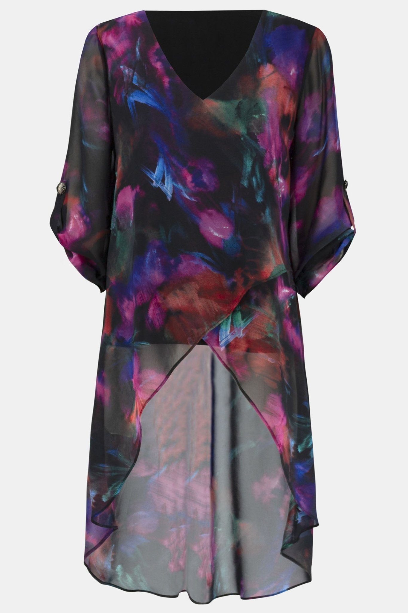 Joseph Ribkoff 243768 Black Multi Long Hem Blouse - Dotique