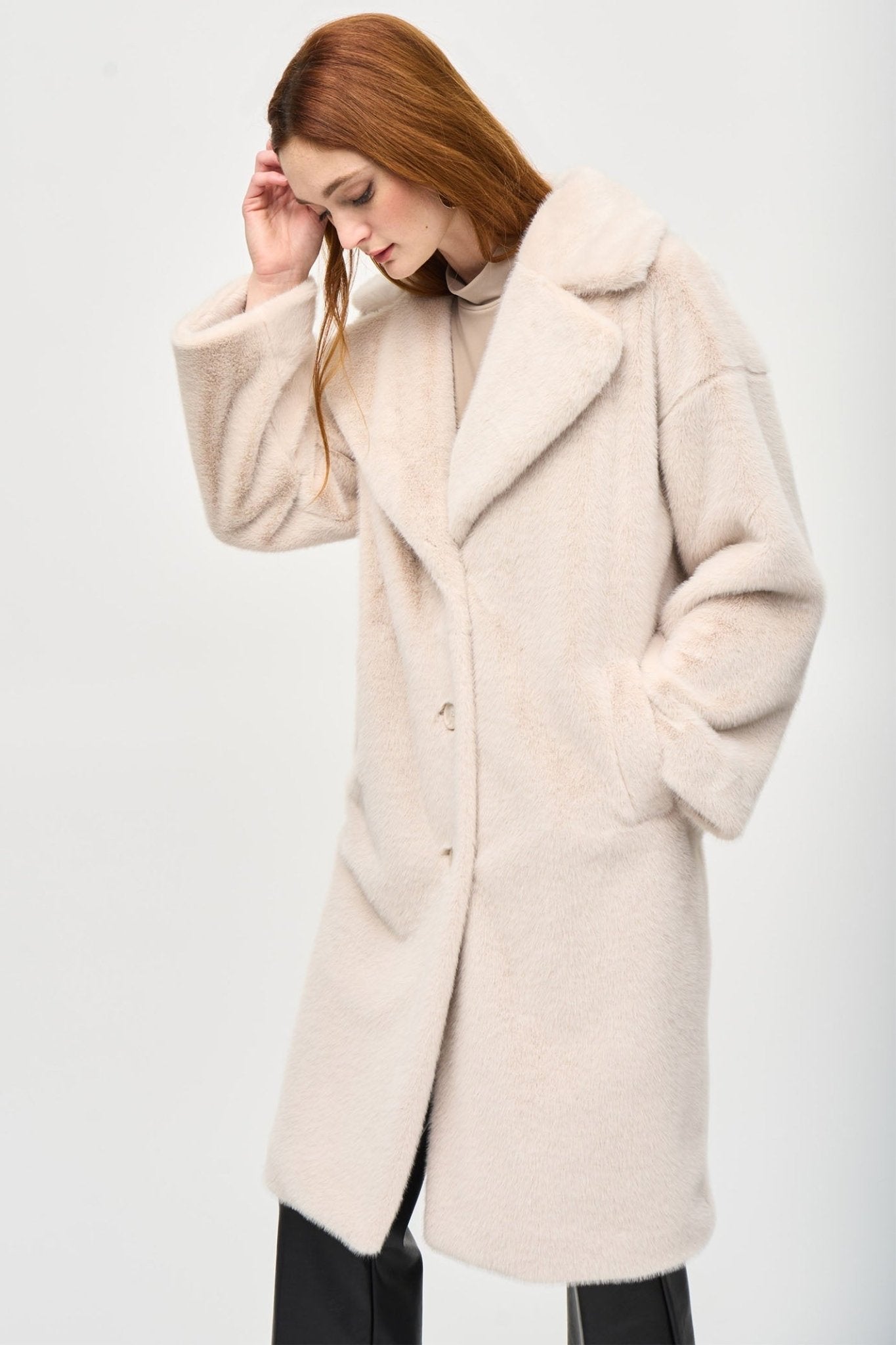 Joseph Ribkoff 243902 Cream (20) Faux Fur Straight Coat - Dotique - Joseph Ribkoff