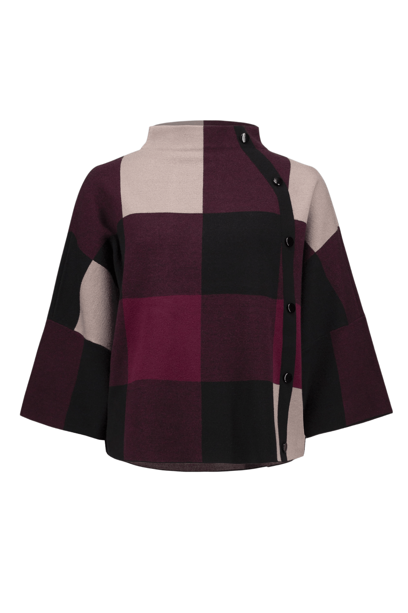 Joseph Ribkoff merlot plaid jacquard knit top with funnel neck – Dotique
