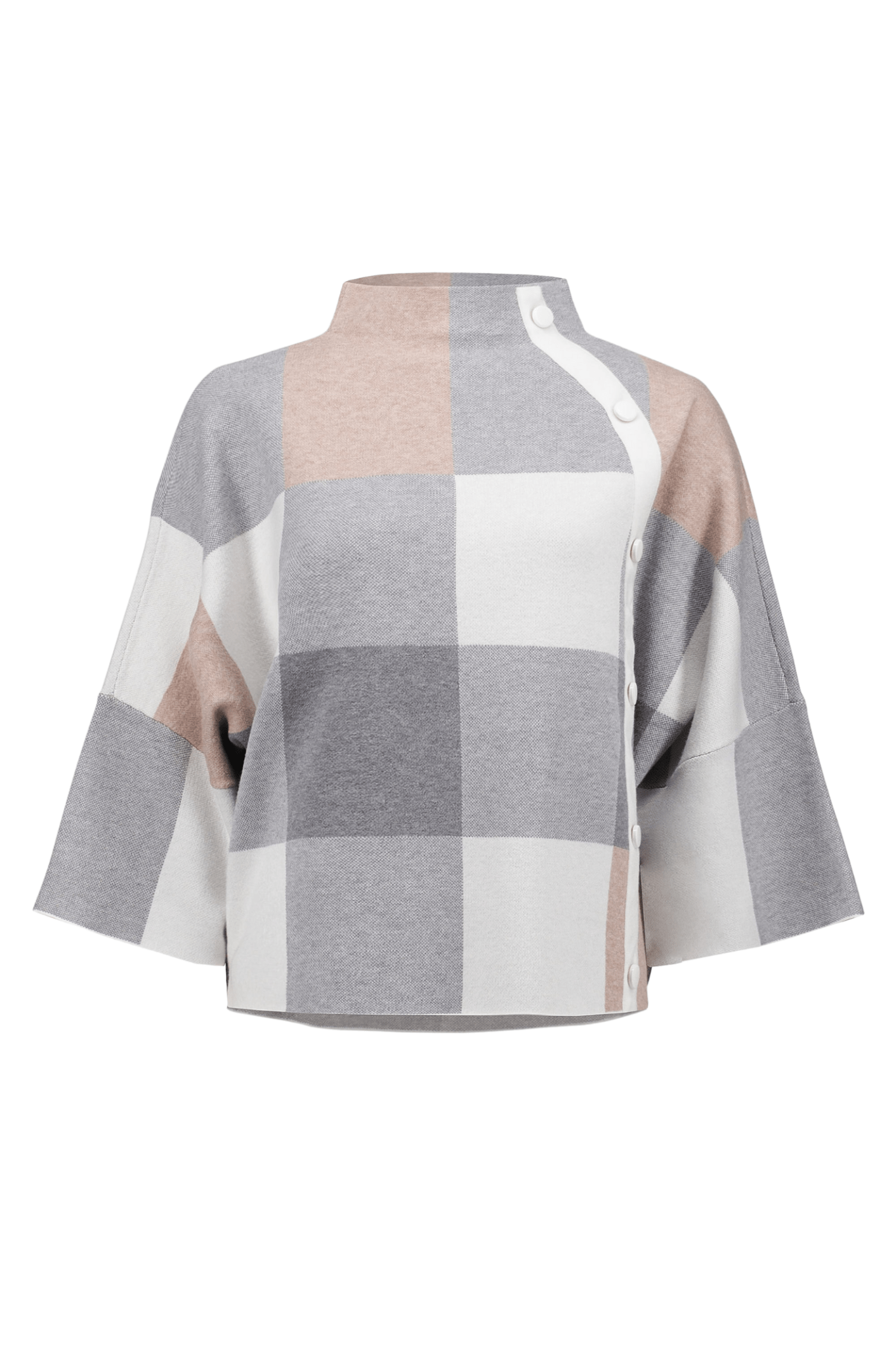 Joseph Ribkoff rose plaid jacquard knit top with funnel neck – Dotique