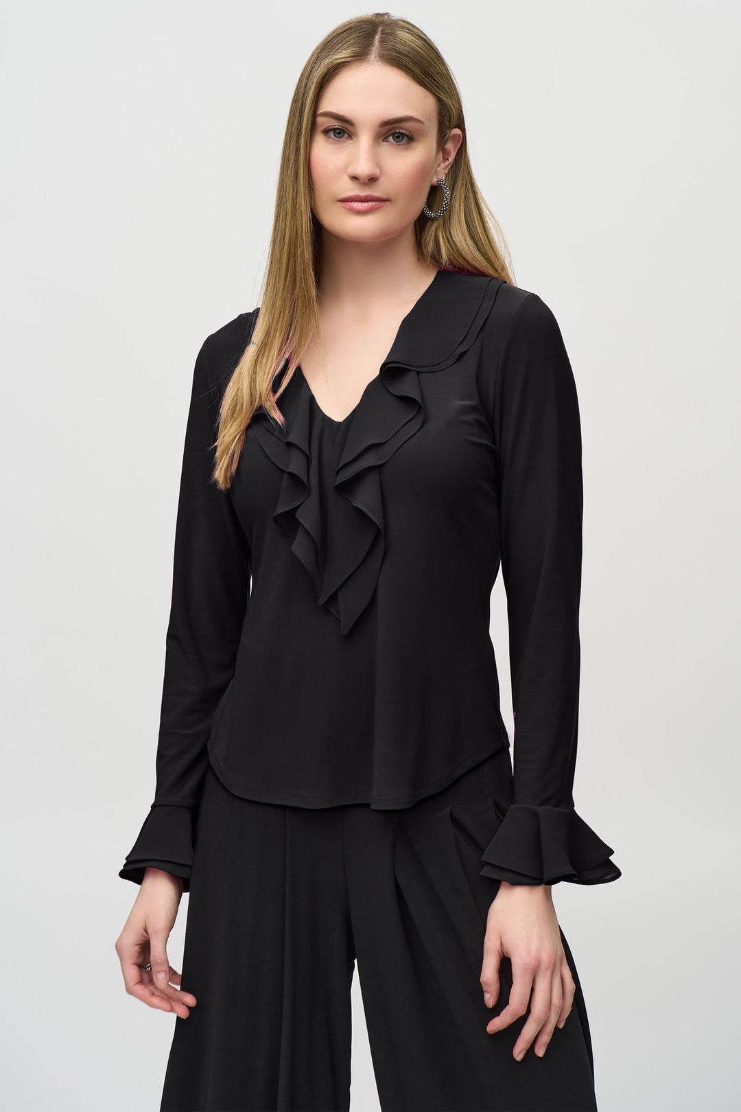 Joseph Ribkoff 244096 Black (11) Silky Knit And Chiffon Fitted Top