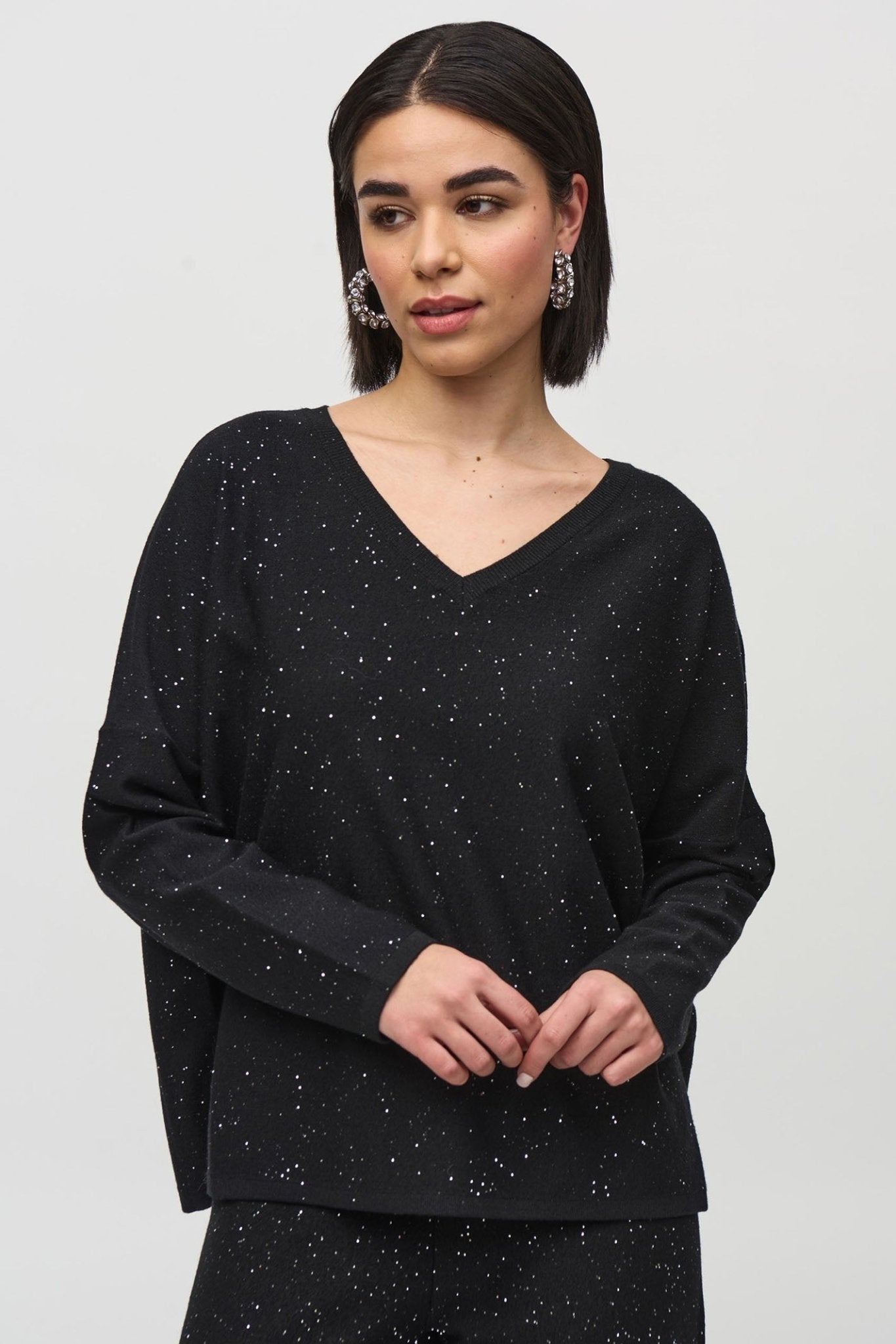 Joseph Ribkoff 244921 Black (11) Sequined Boxy Sweater - Dotique - Joseph Ribkoff