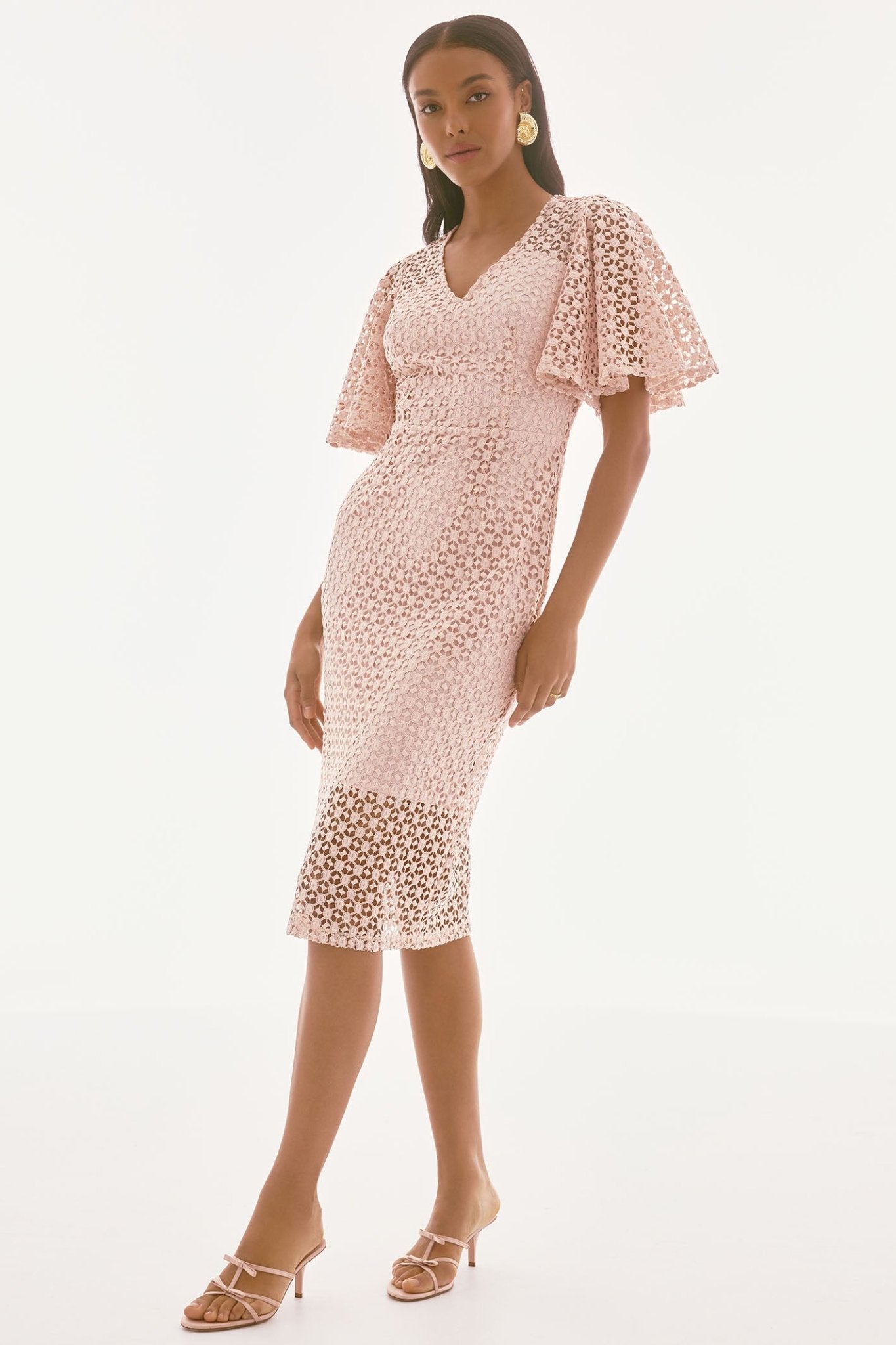 Joseph Ribkoff 251744 Pale Pink Guipure Lace Sheath Dress - Dotique