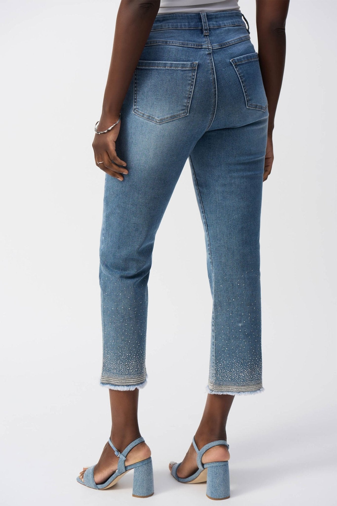 Joseph Ribkoff 251956 Vintage Blue Crystal Embroidered Jeans - Dotique