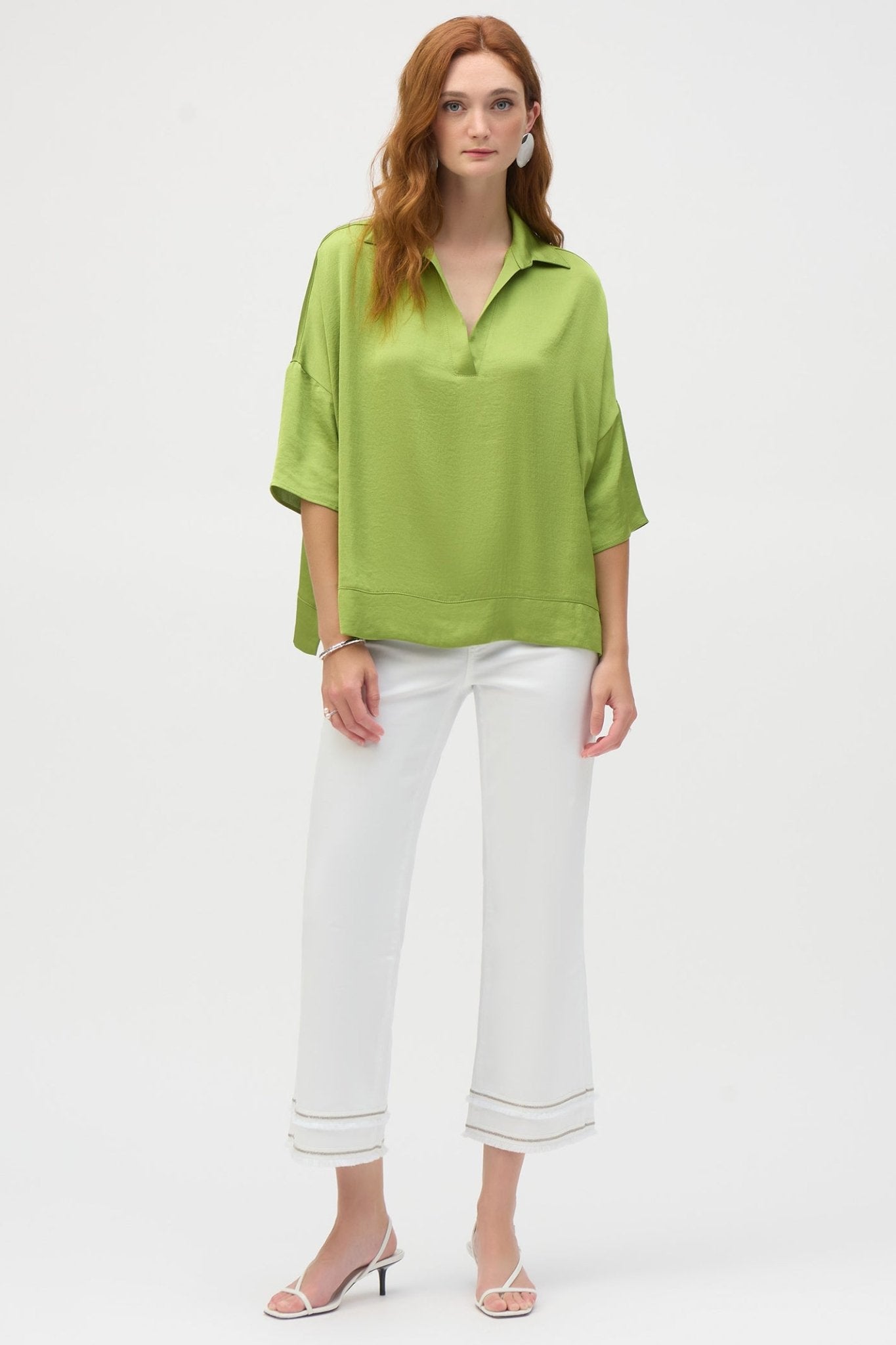 Joseph Ribkoff 252059 Greenery Hammered Satin Boxy Top - Dotique