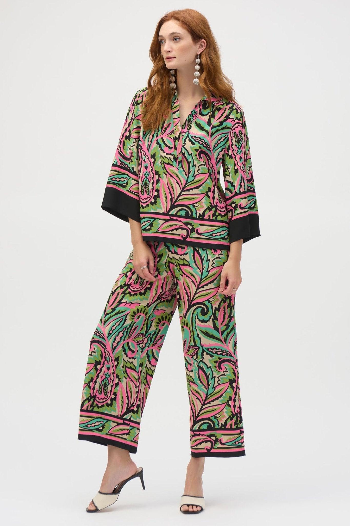 Joseph Ribkoff 252142 High Waisted Paisley Print Wide Leg Trousers - Dotique