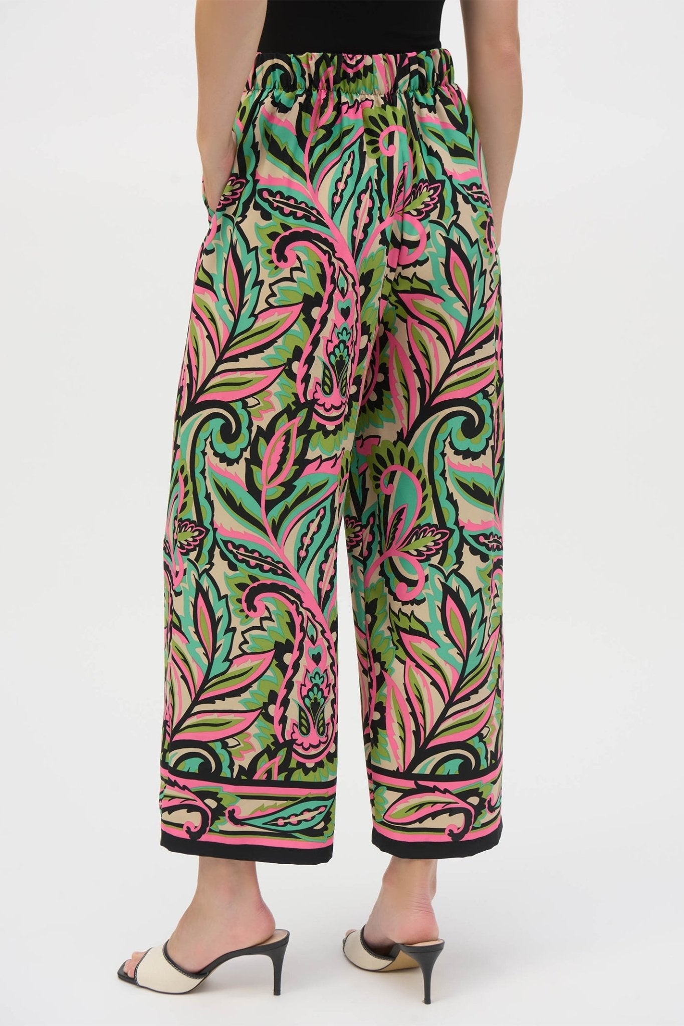 Joseph Ribkoff 252142 High Waisted Paisley Print Wide Leg Trousers - Dotique