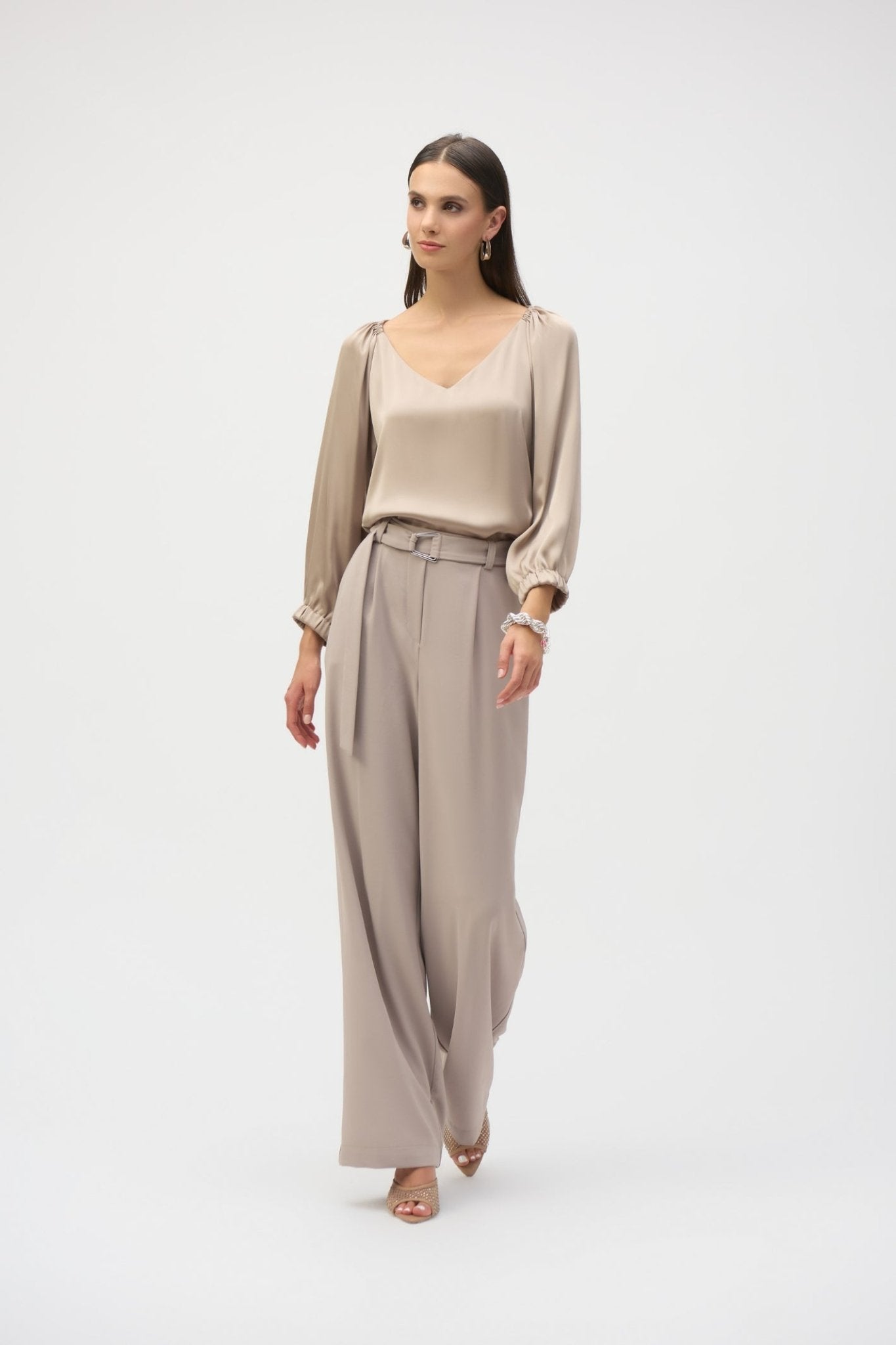 joseph-ribkoff-252165-dotique-satin-v-neck-straight-top-dune-dotique-1