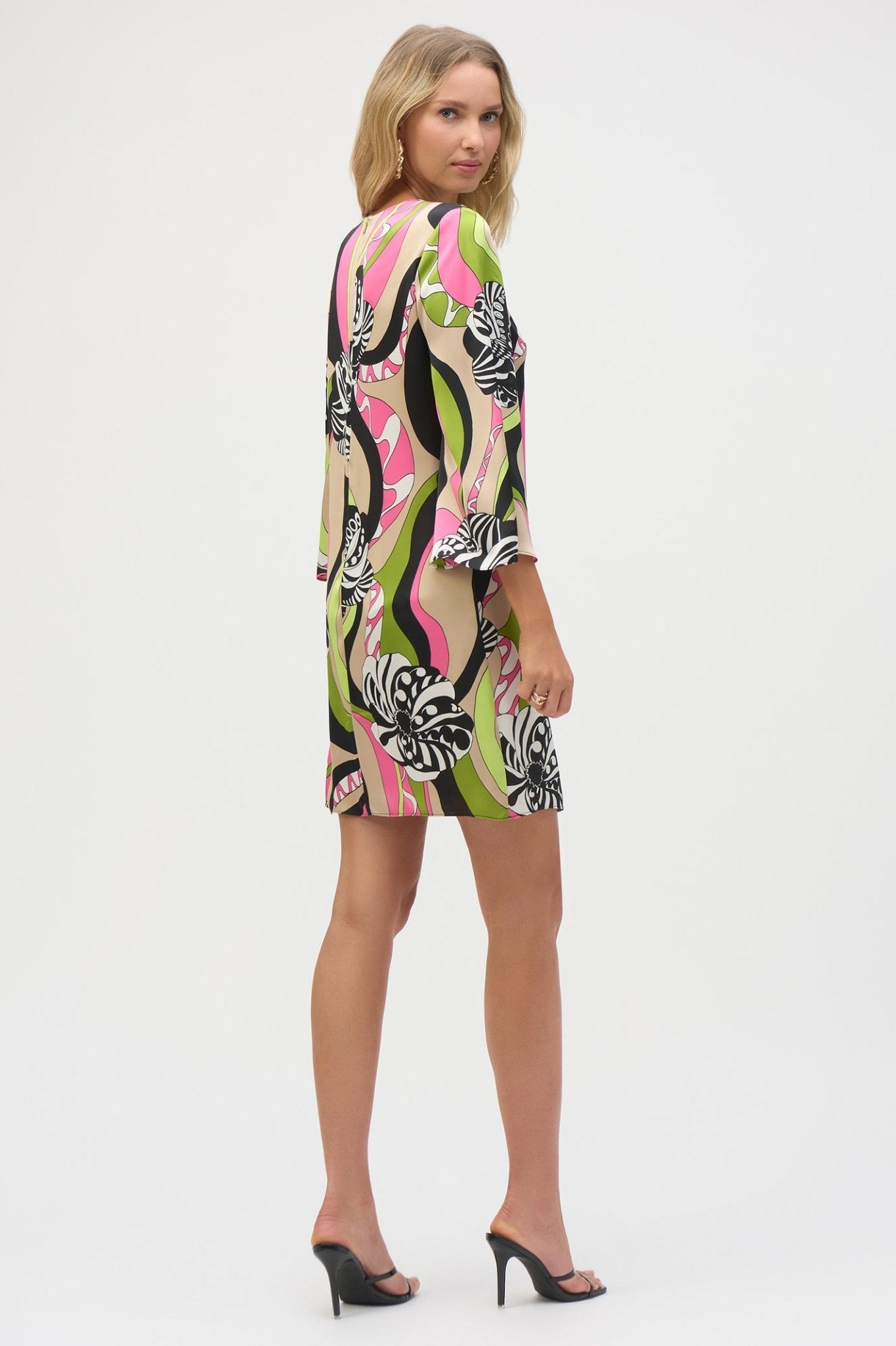 Joseph Ribkoff 252183 Black/Multi Satin Retro Print Straight Dress - Dotique