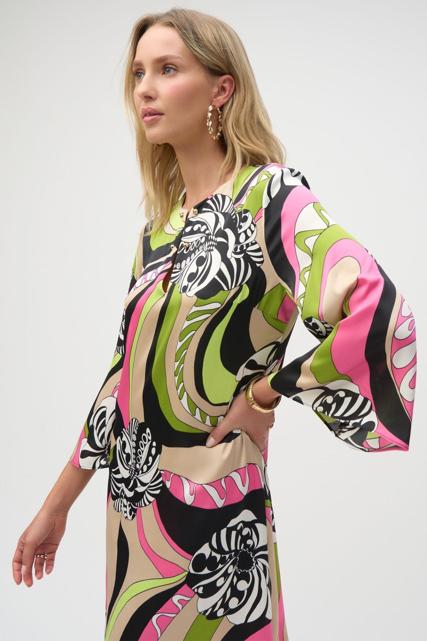 Joseph Ribkoff 252183 Black/Multi Satin Retro Print Straight Dress - Dotique