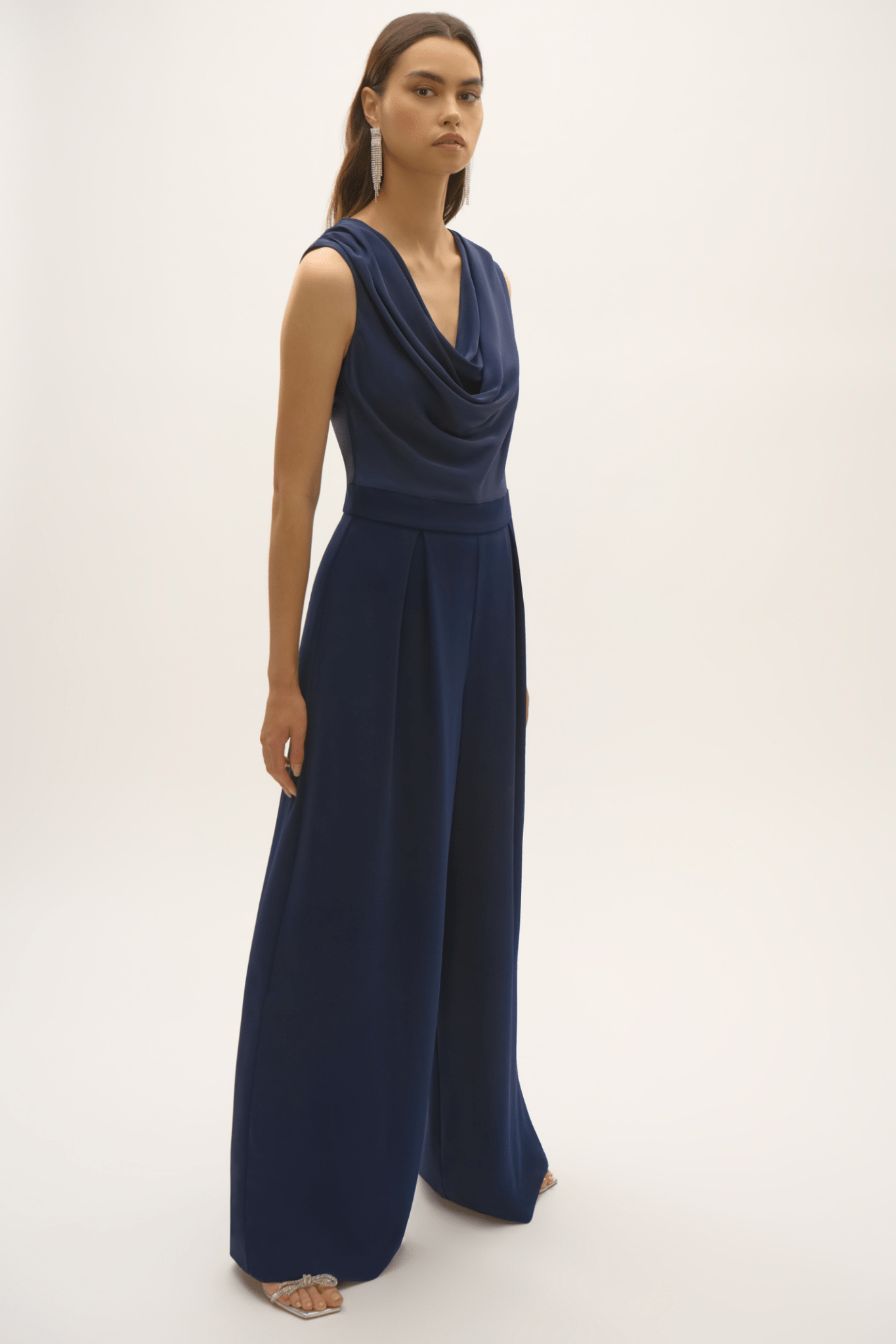 Joseph Ribkoff 252703 Midnight Signature | Satin and Crepe Wide Leg Jumpsuit - Dotique - Joseph Ribkoff
