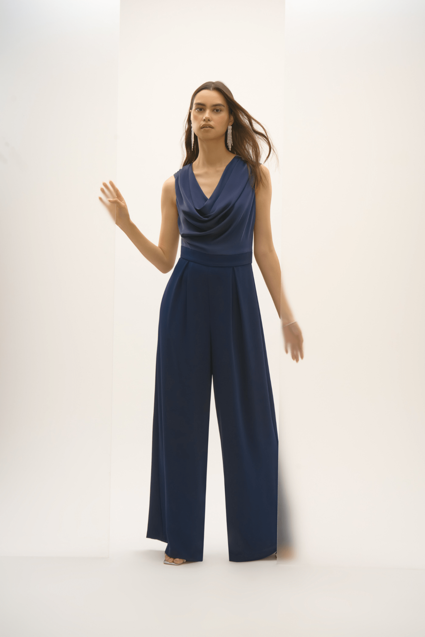 Joseph Ribkoff 252703 Midnight Signature | Satin and Crepe Wide Leg Jumpsuit - Dotique - Joseph Ribkoff