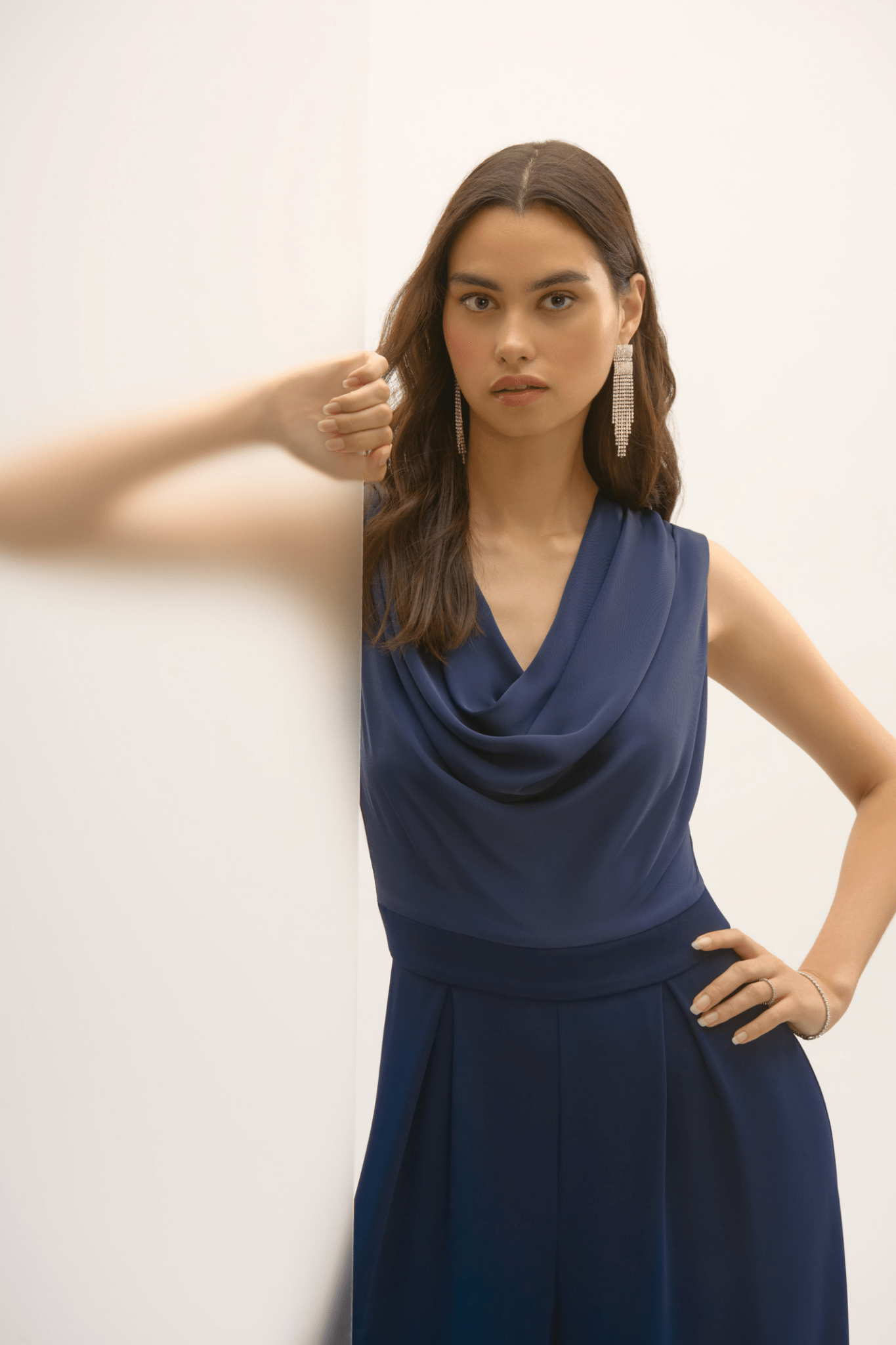 Joseph Ribkoff 252703 Midnight Signature | Satin and Crepe Wide Leg Jumpsuit - Dotique - Joseph Ribkoff