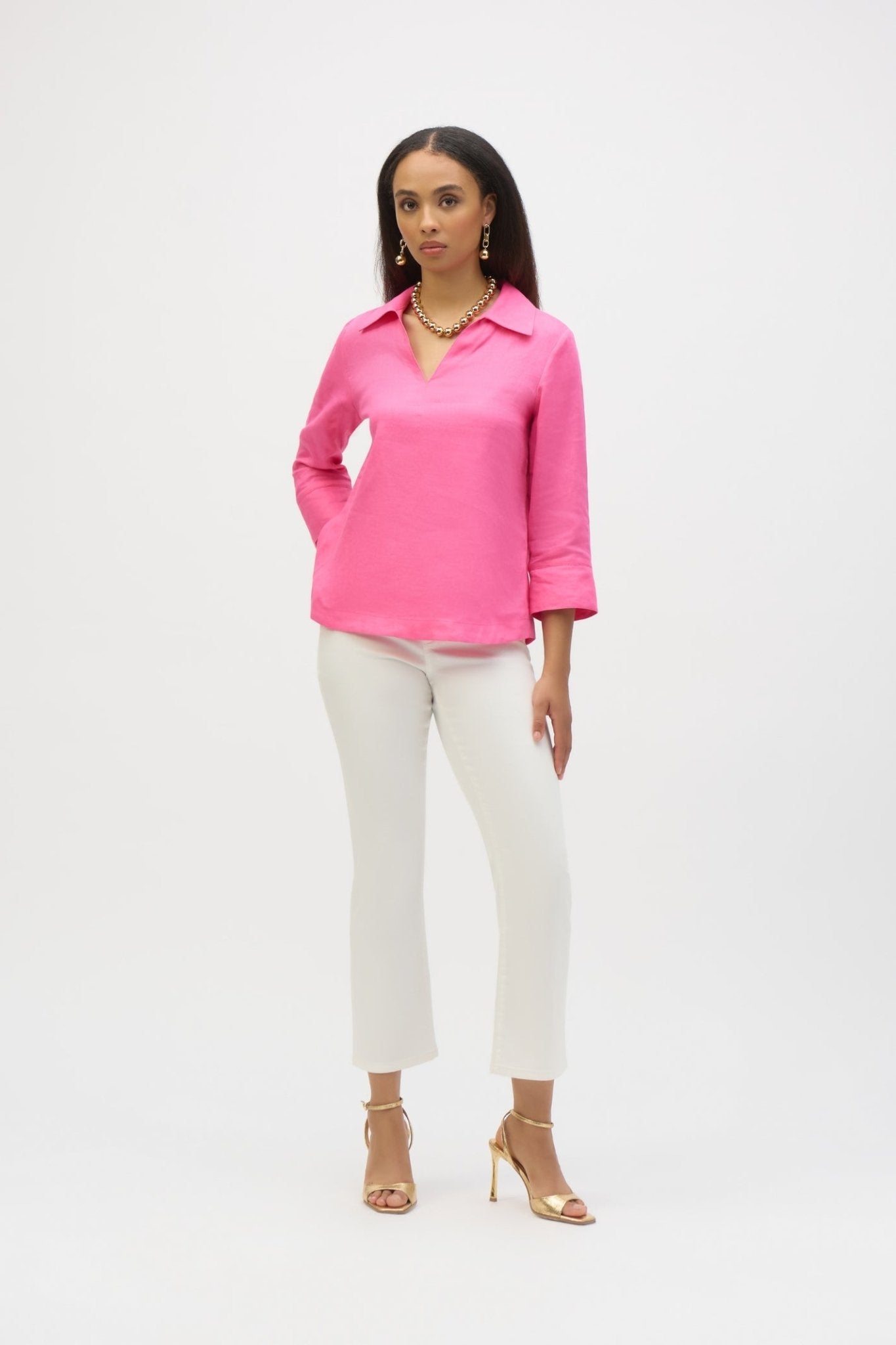 joseph-ribkoff-252933-bubblegum-pink-linen-boxy-top-with-shirt-collar-dotique-1