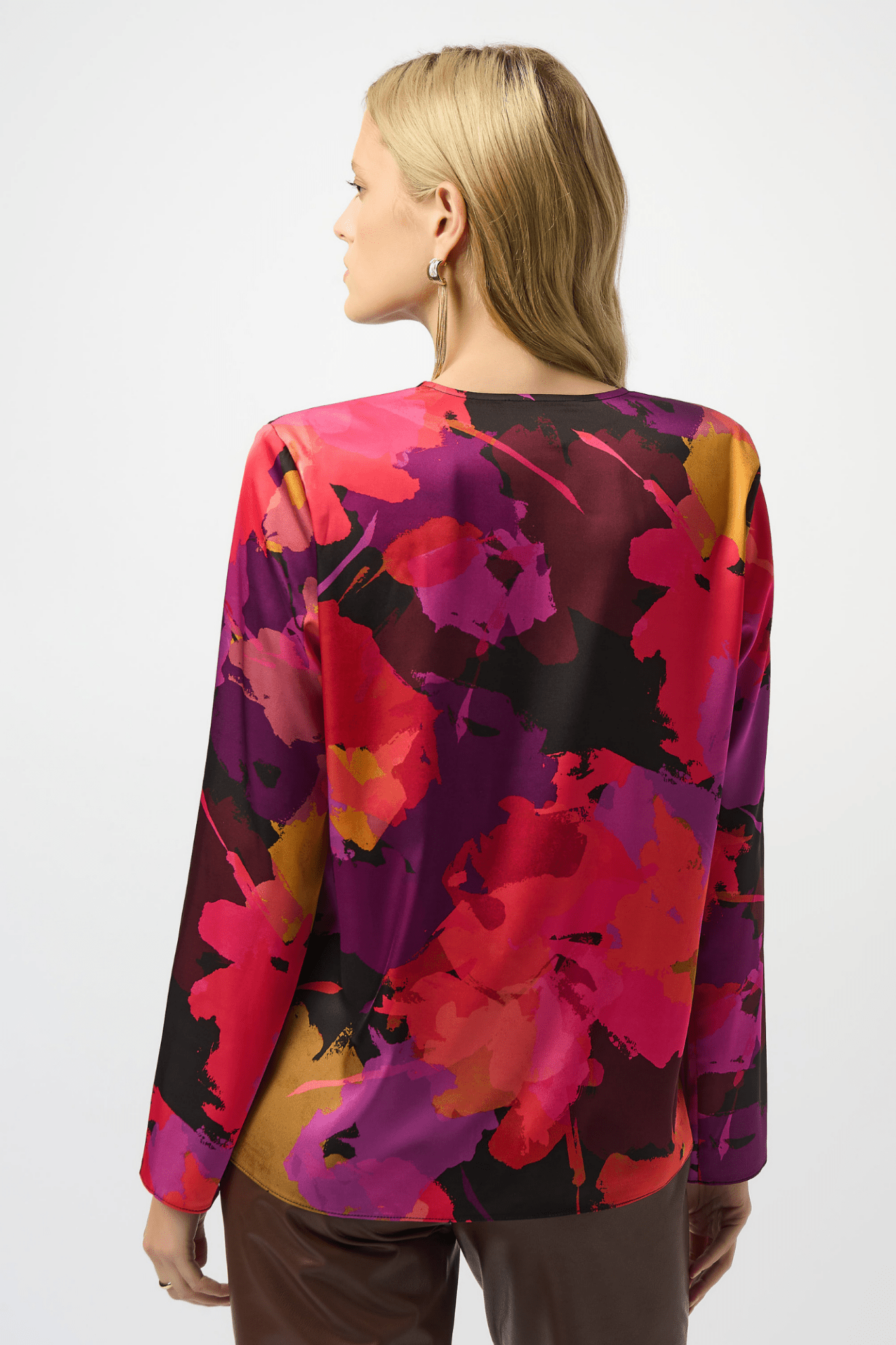Joseph Ribkoff floral print satin top with lapel collar – Dotique
