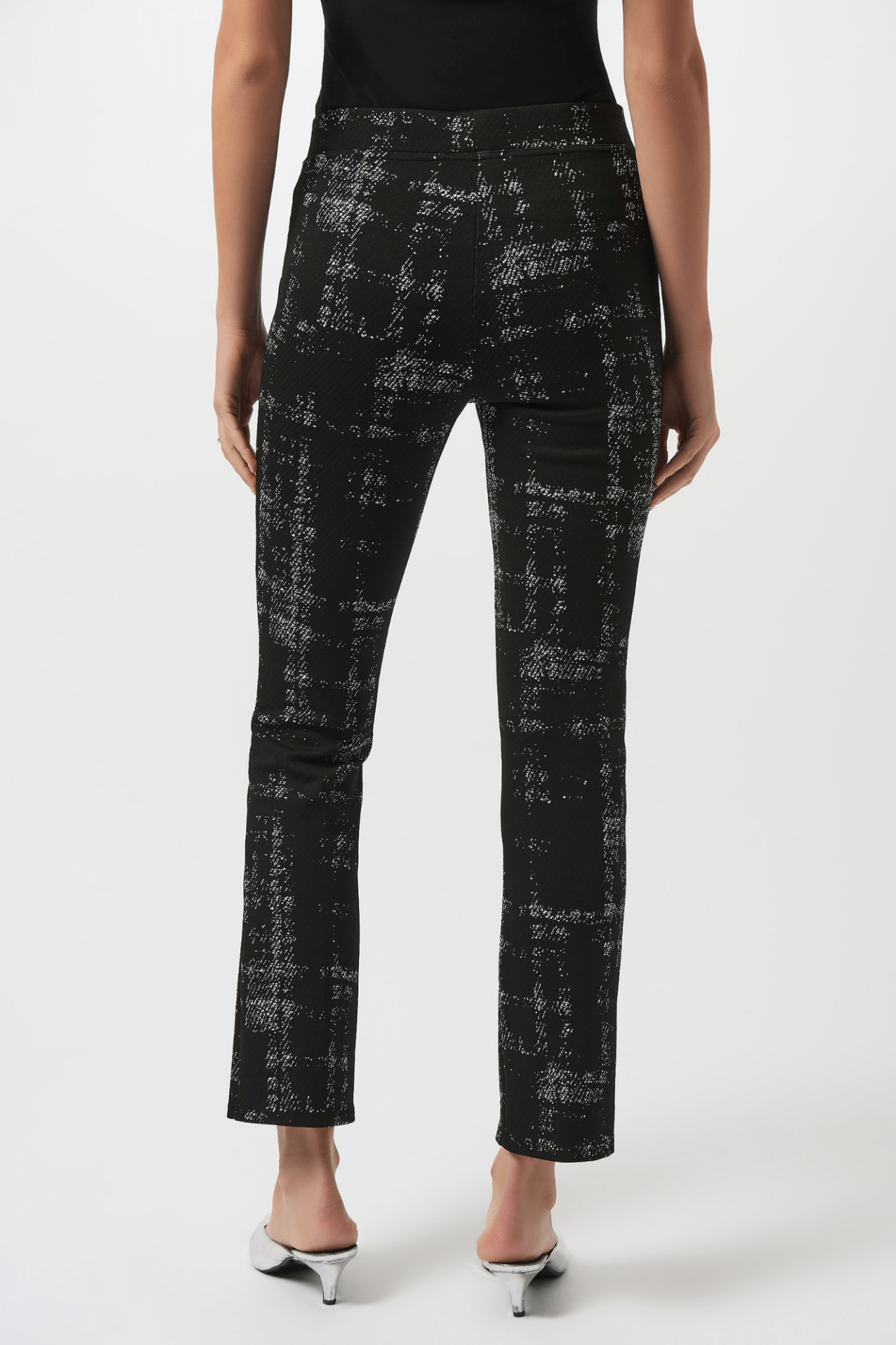 Joseph Ribkoff plaid jacquard knit pull-on trousers with elastic waistband