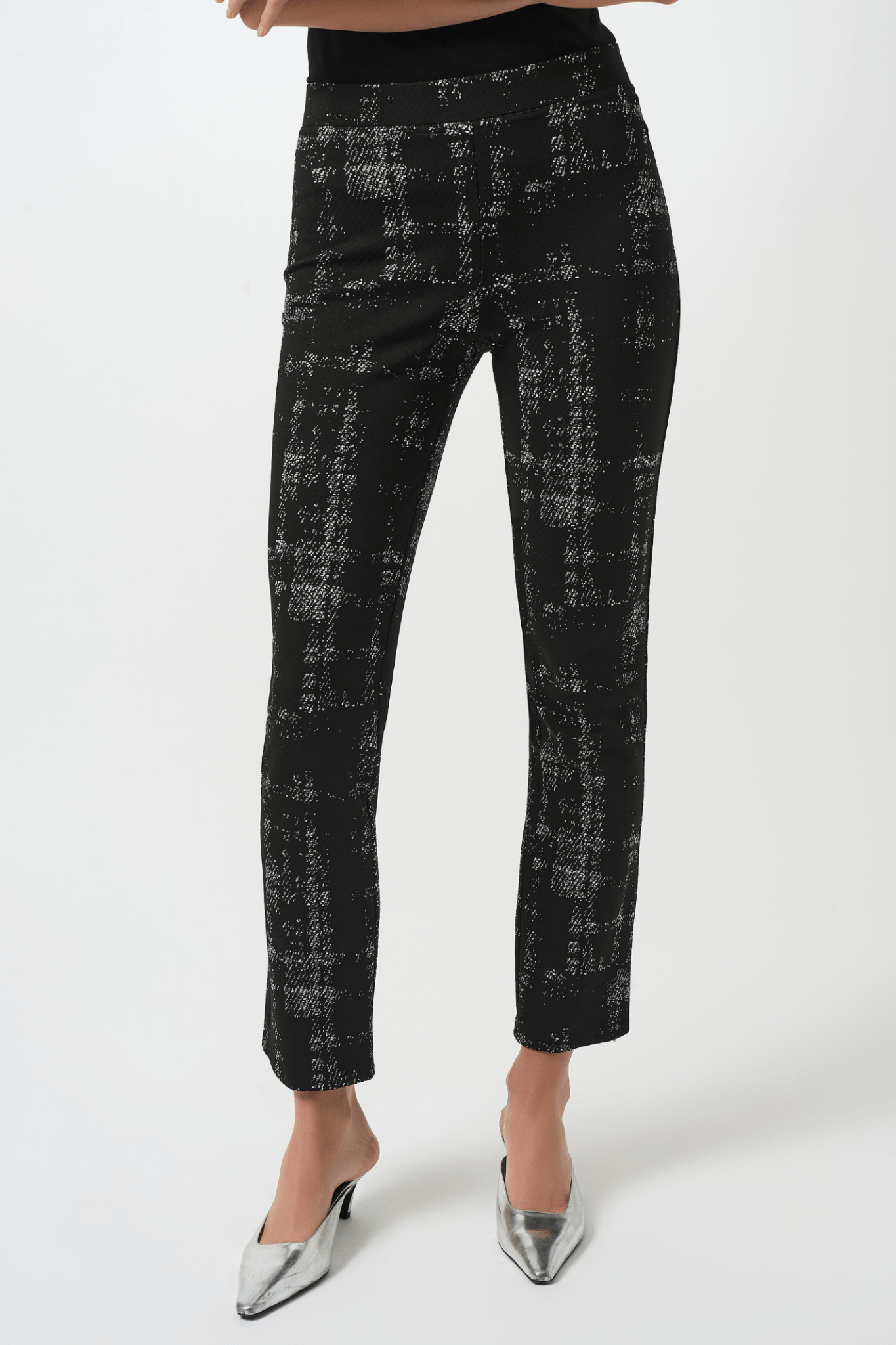 Joseph Ribkoff plaid jacquard knit pull-on trousers with elastic waistband