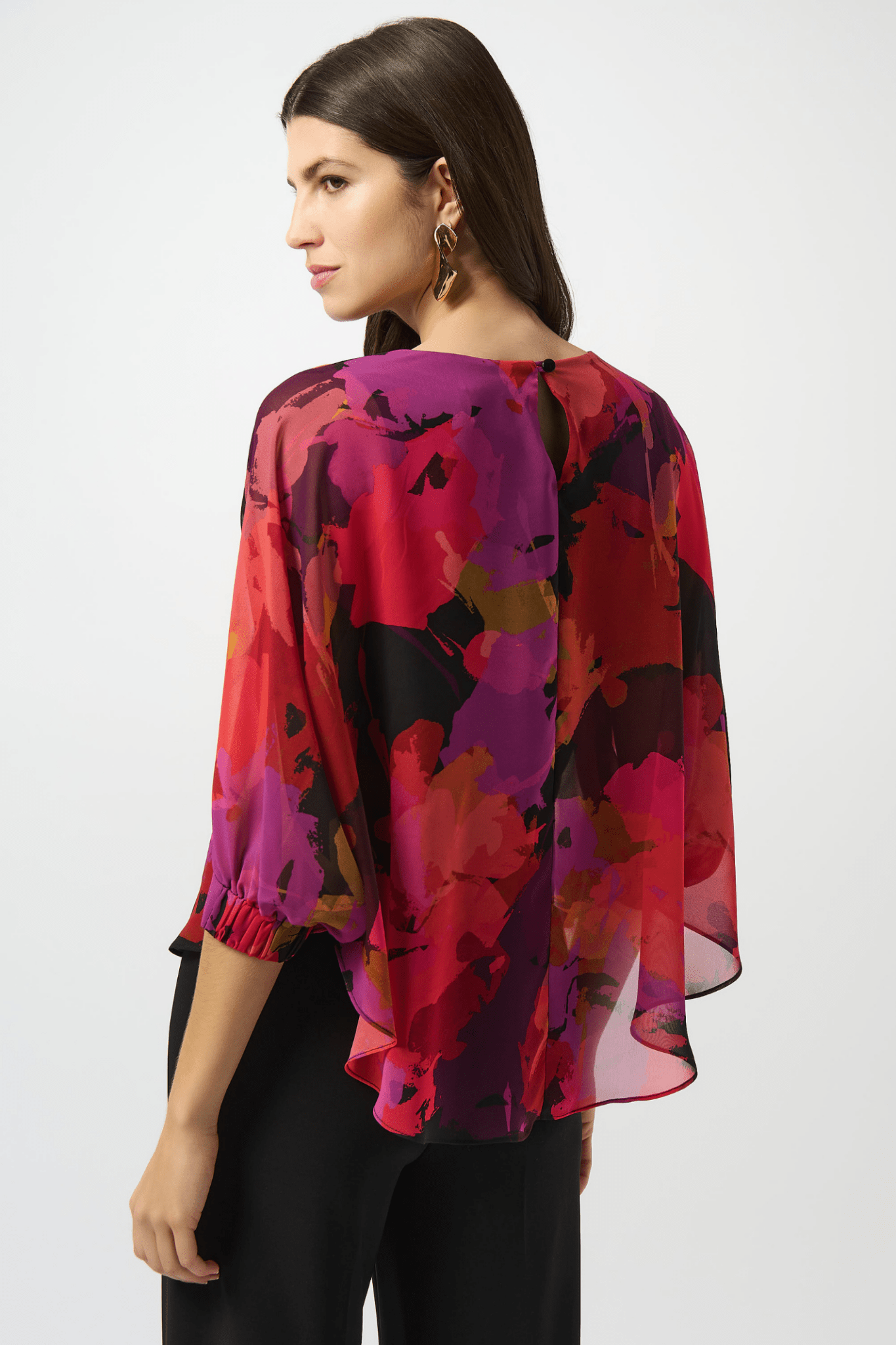 Joseph Ribkoff recycled chiffon floral print top with dolman sleeves – Dotique