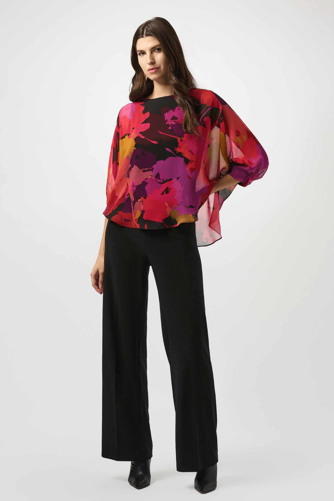 Joseph Ribkoff recycled chiffon floral print top with dolman sleeves – Dotique