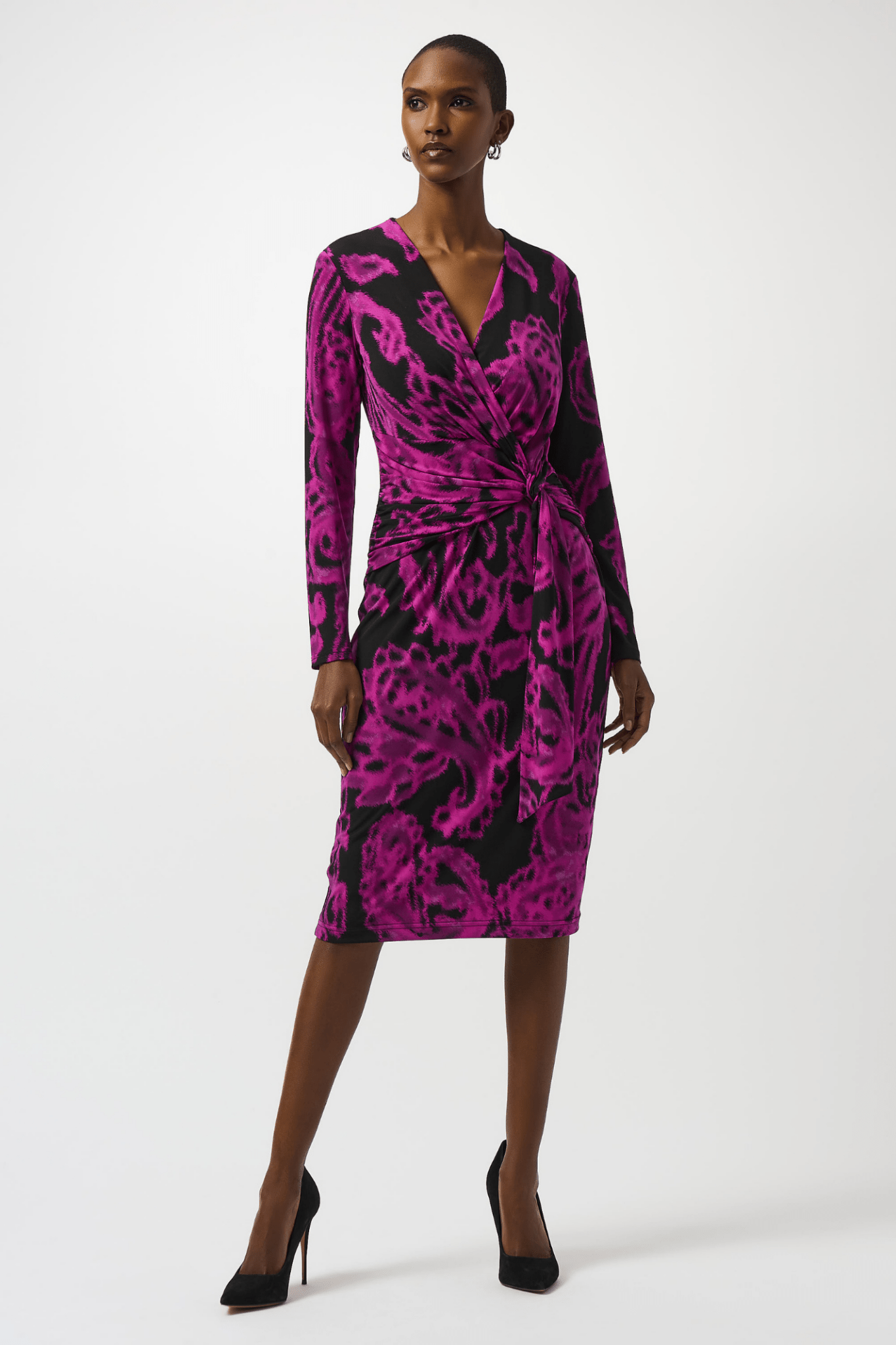 Joseph Ribkoff silky knit paisley wrap dress with long sleeves – Dotique
