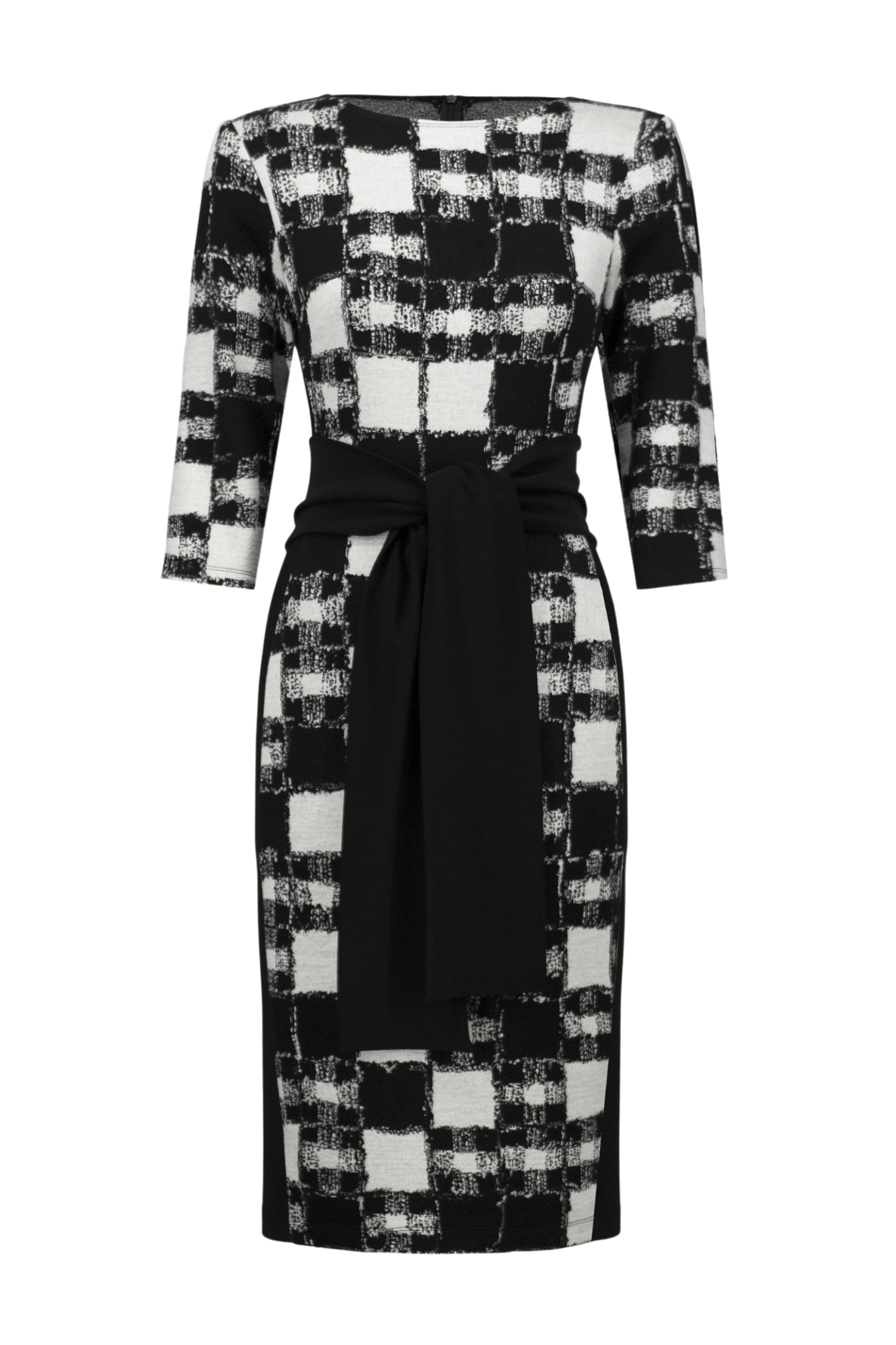 Joseph Ribkoff plaid sweater knit sheath dress with waist sash – Dotique