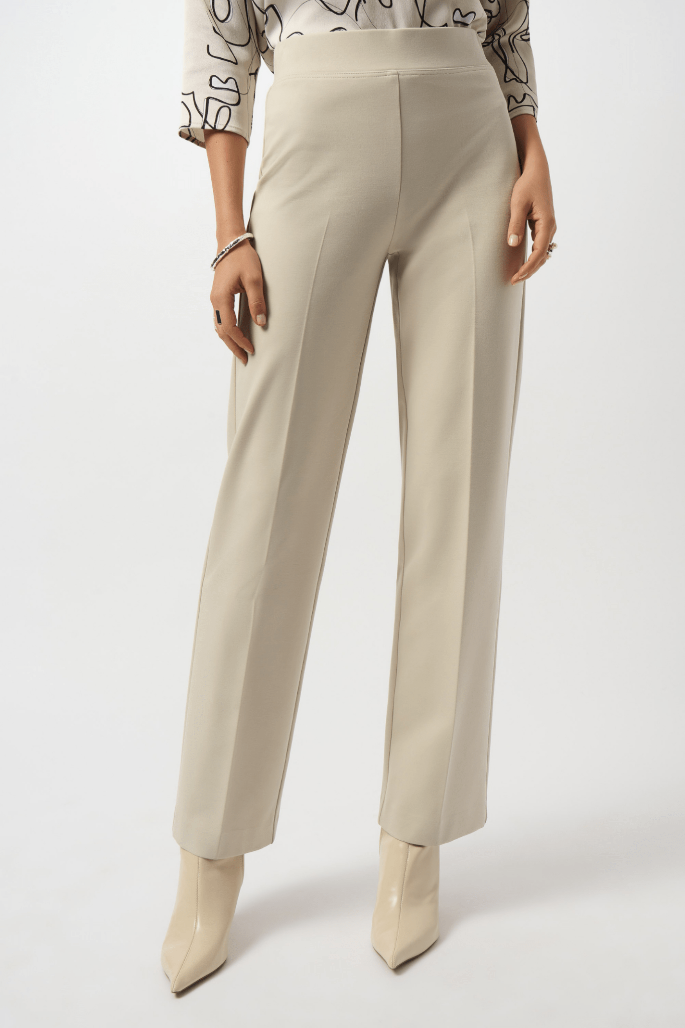 Joseph Ribkoff moonstone heavy knit wide-leg trousers with pull-on waistband and tailored look