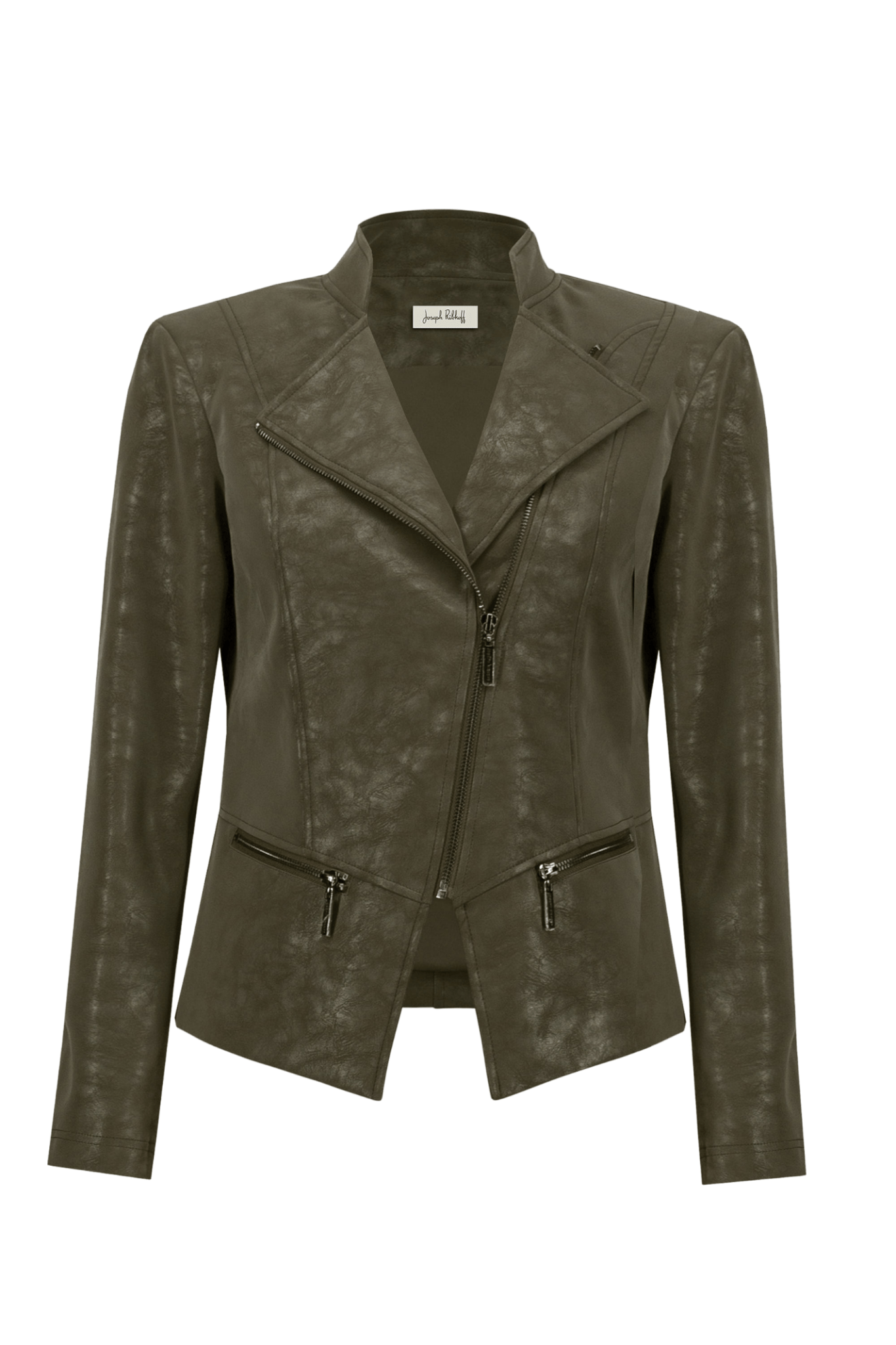 Joseph Ribkoff avocado faux suede moto jacket with gunmetal zip – Dotique