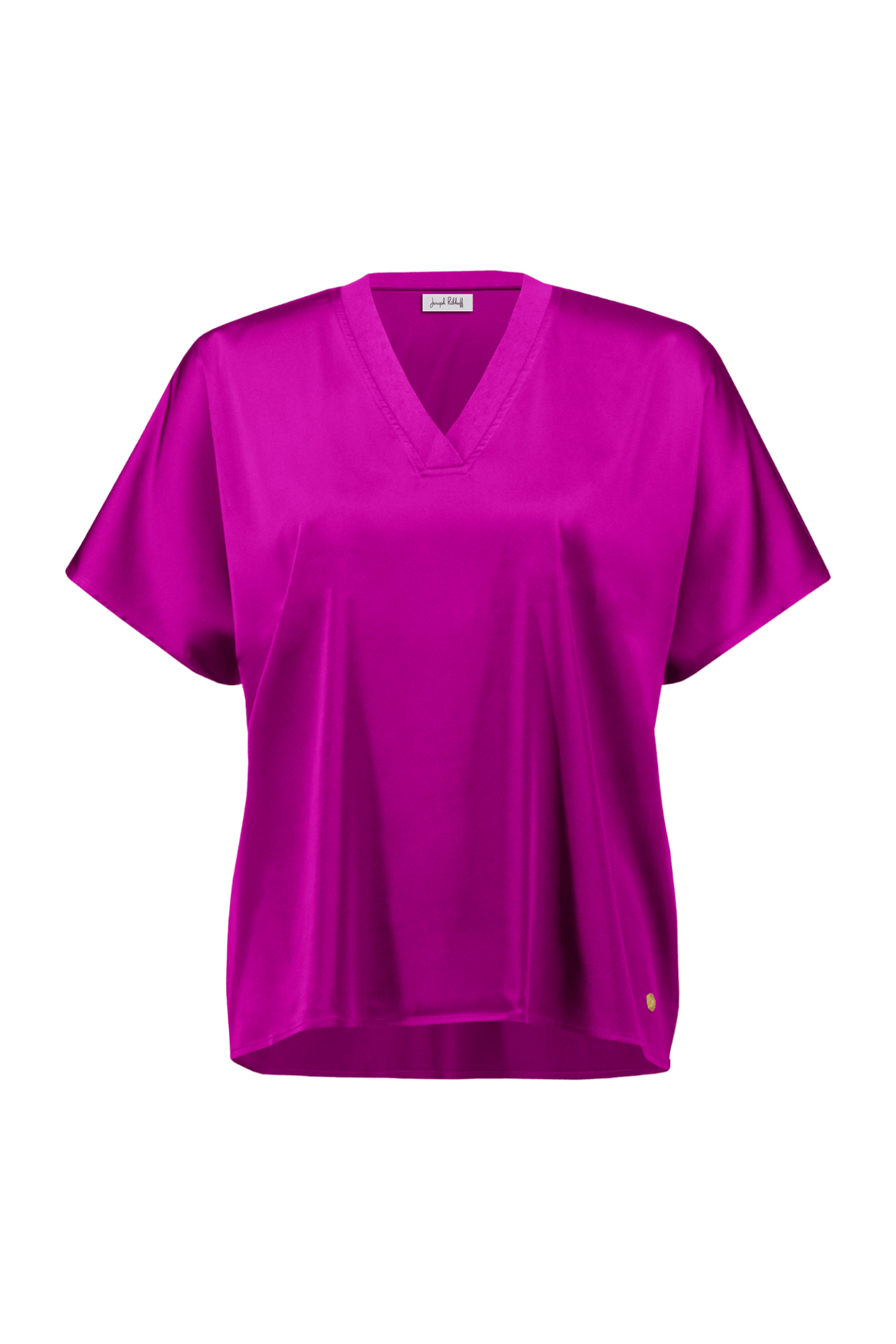Joseph Ribkoff satin V-neck top in cosmos purple with relaxed fit and elegant drape