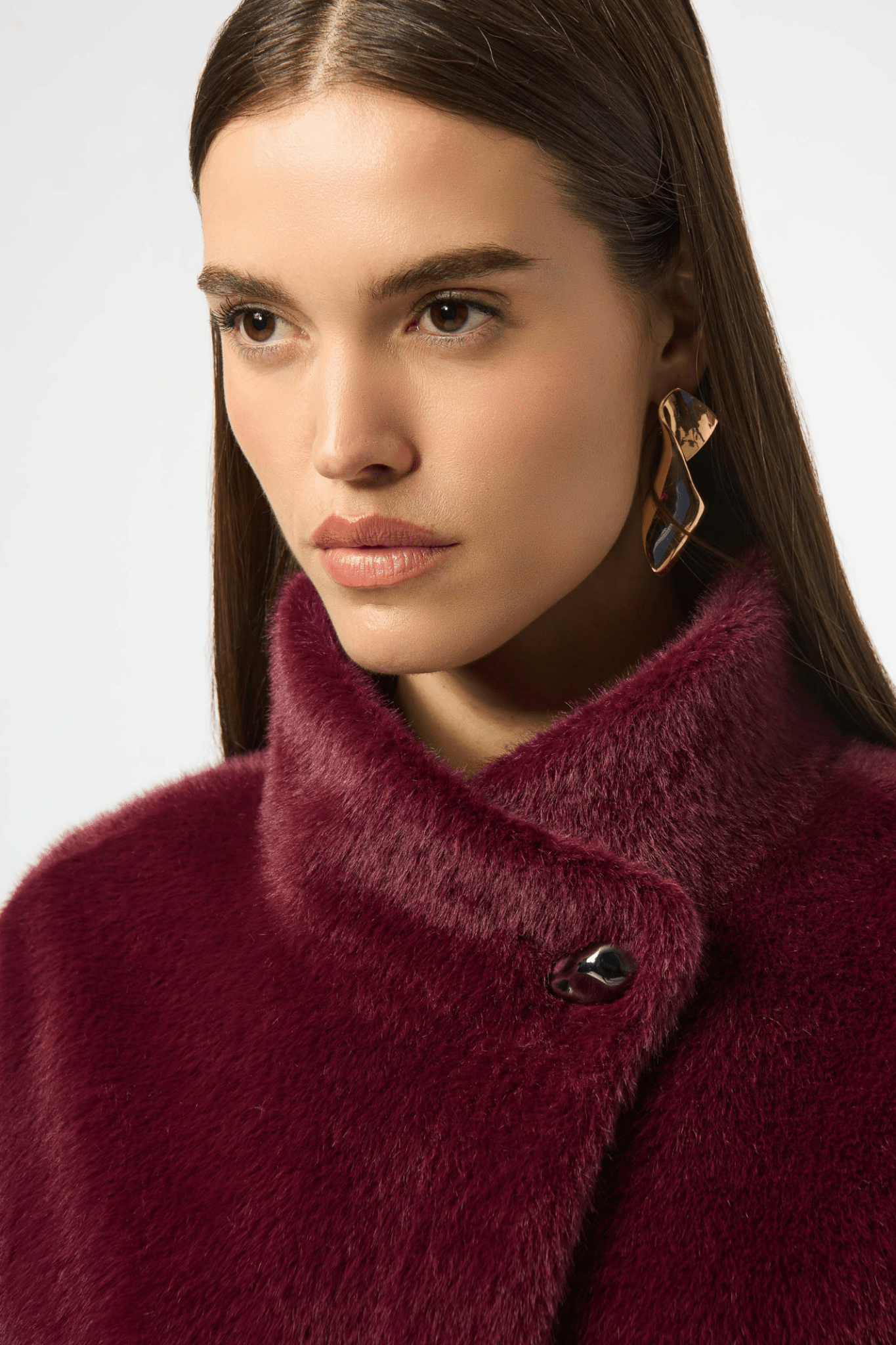 Joseph Ribkoff merlot faux fur suede jacket with mock collar – Dotique