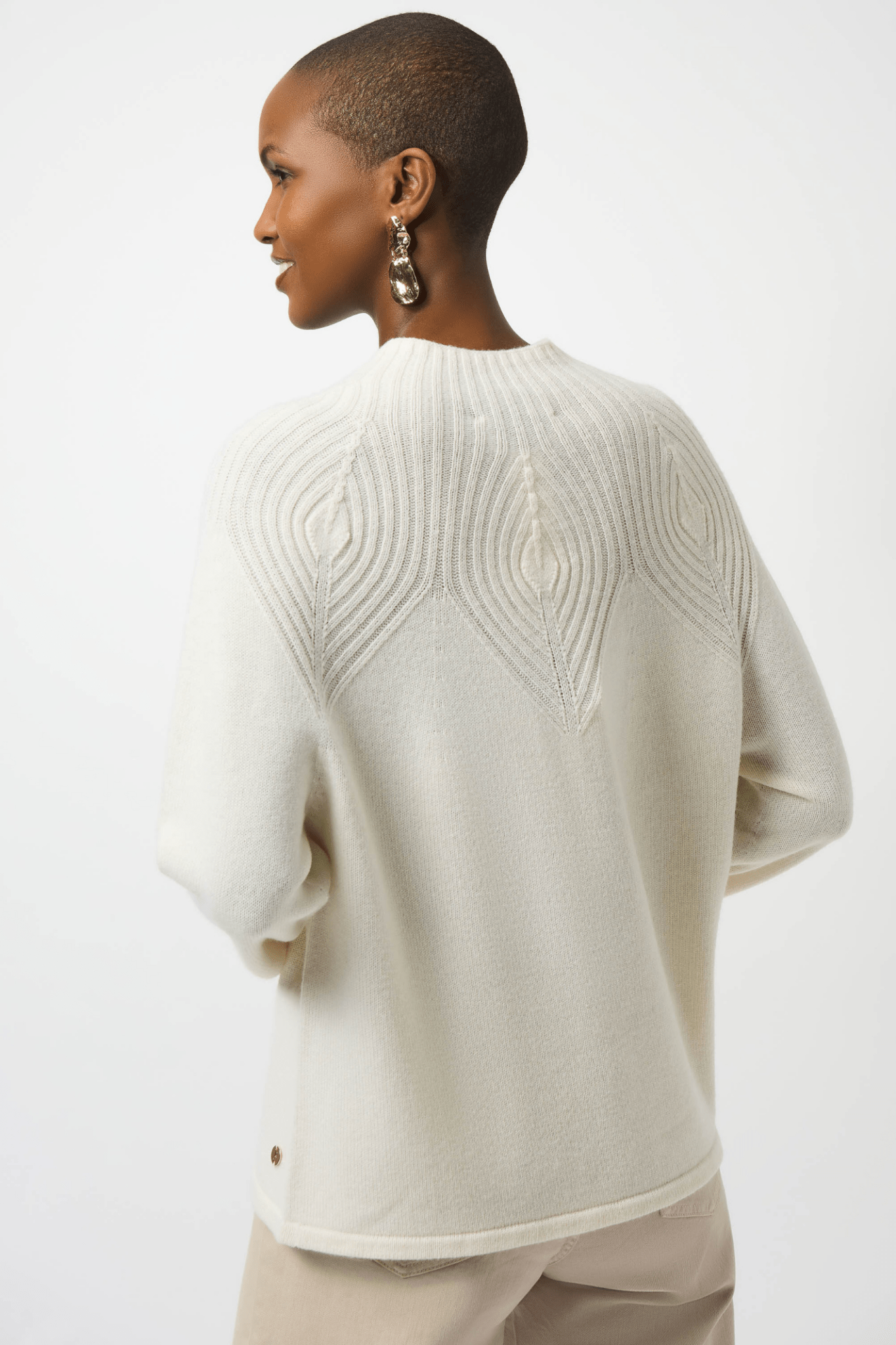 Joseph Ribkoff winter white wool blend sweater with placement stitch detail and relaxed fit