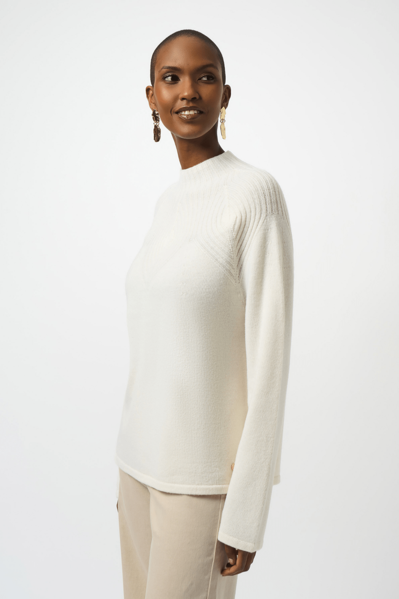 Joseph Ribkoff winter white wool blend sweater with placement stitch detail and relaxed fit